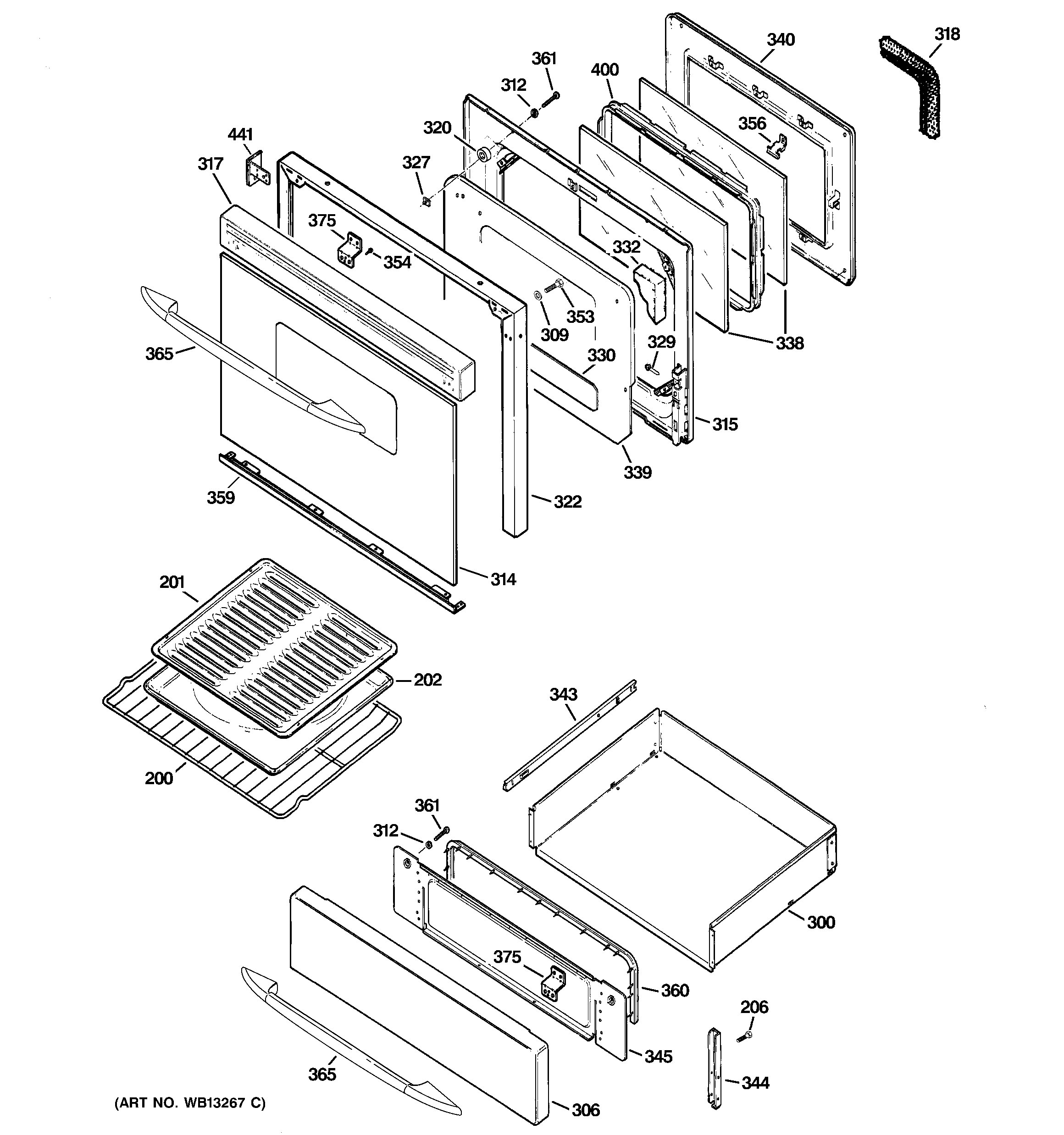 GE JGBP99BEH2BB door & drawer parts diagram