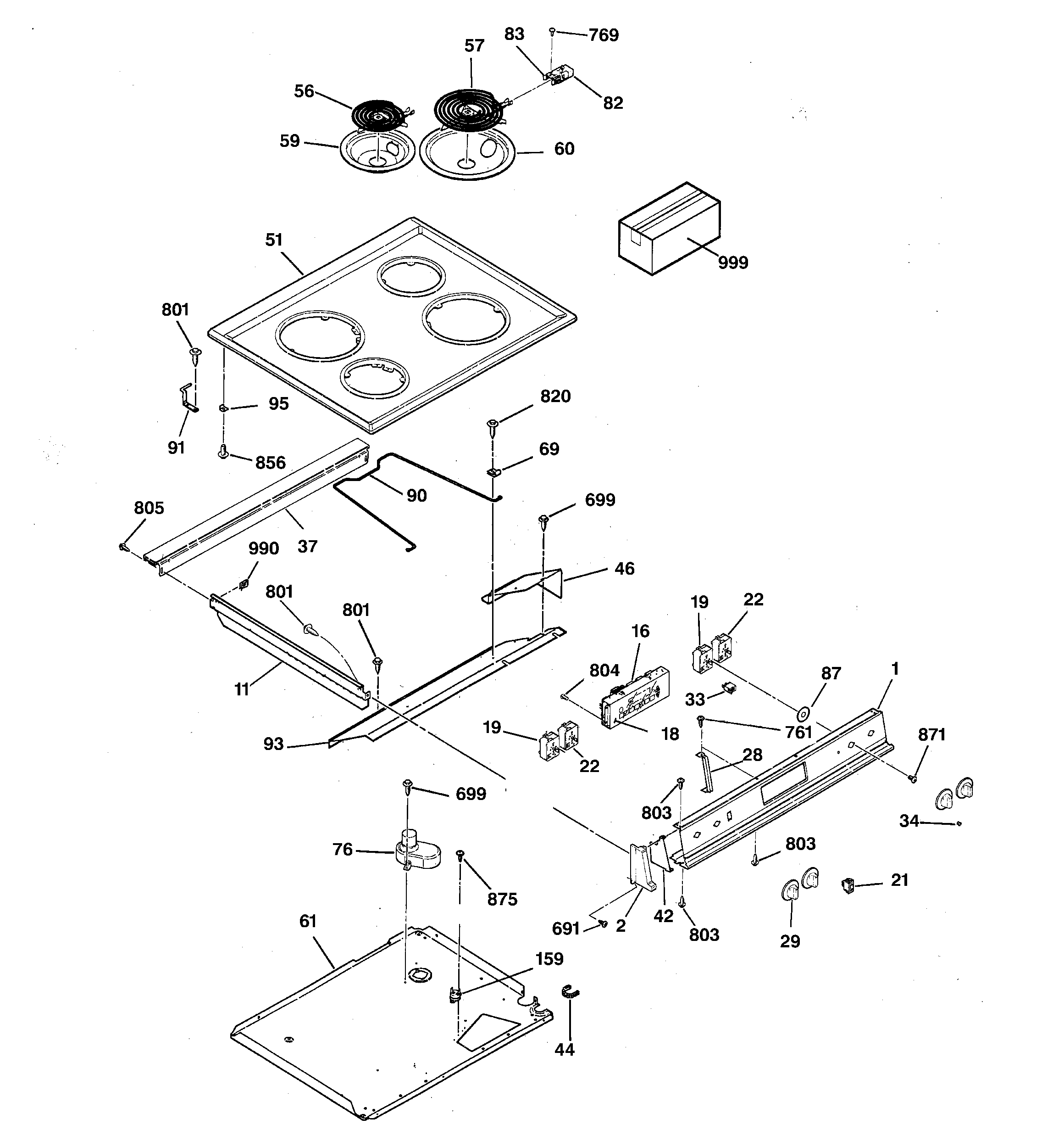 GE JCSP31BW4BB control panel & cooktop diagram