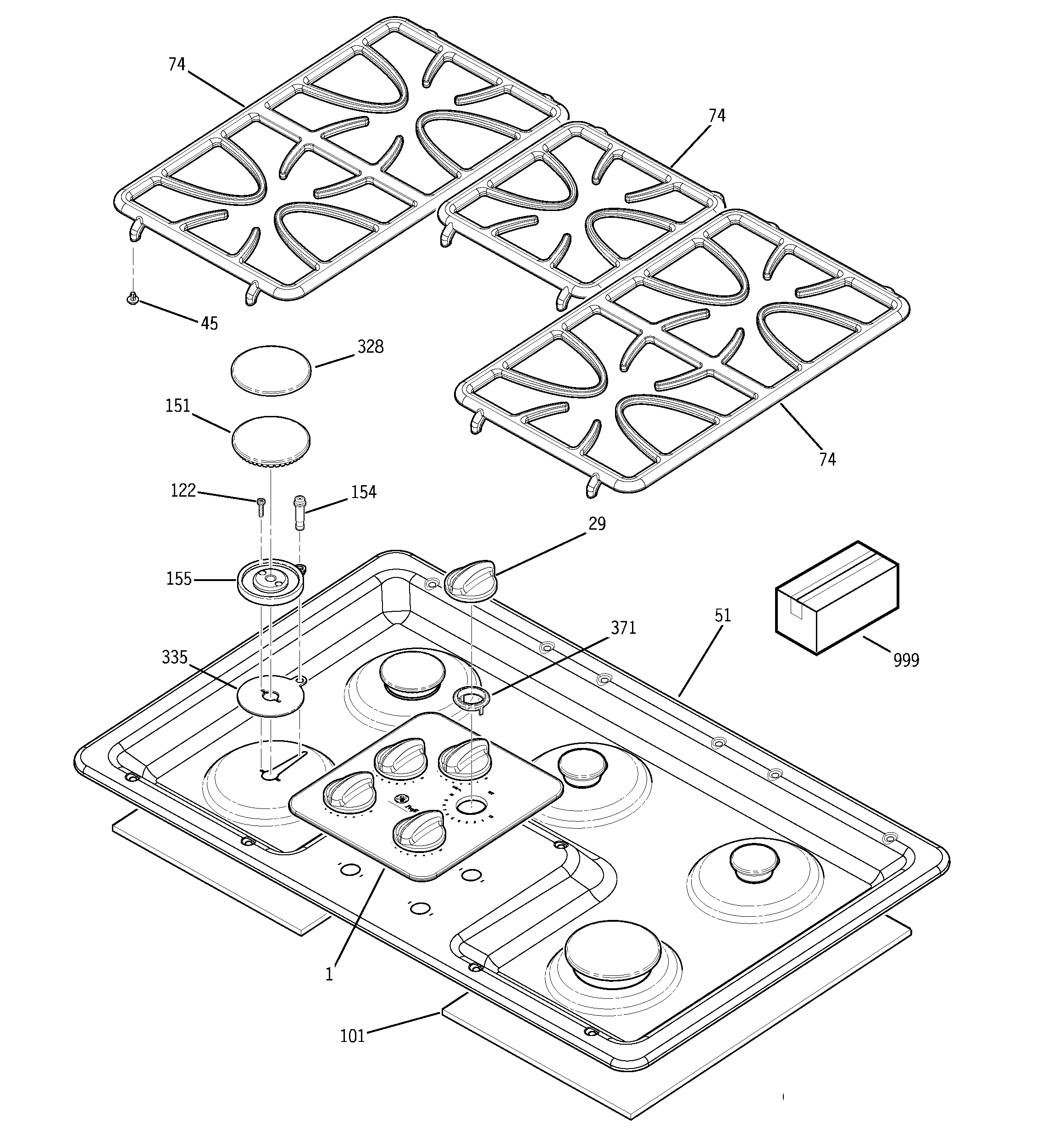GE JGP963BEC2BB control panel & cooktop diagram