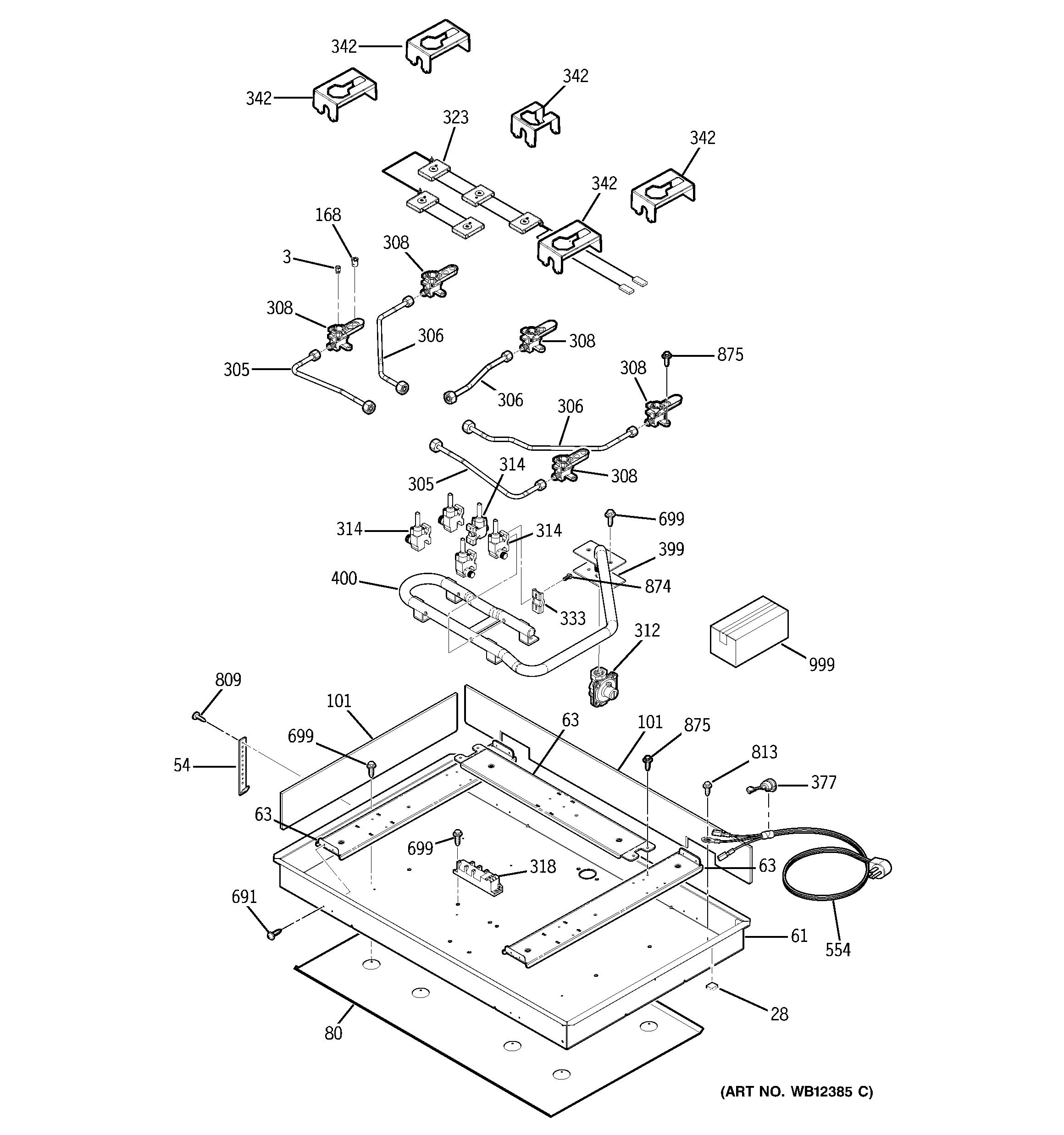 GE JGP963BEC2BB gas & burner parts diagram