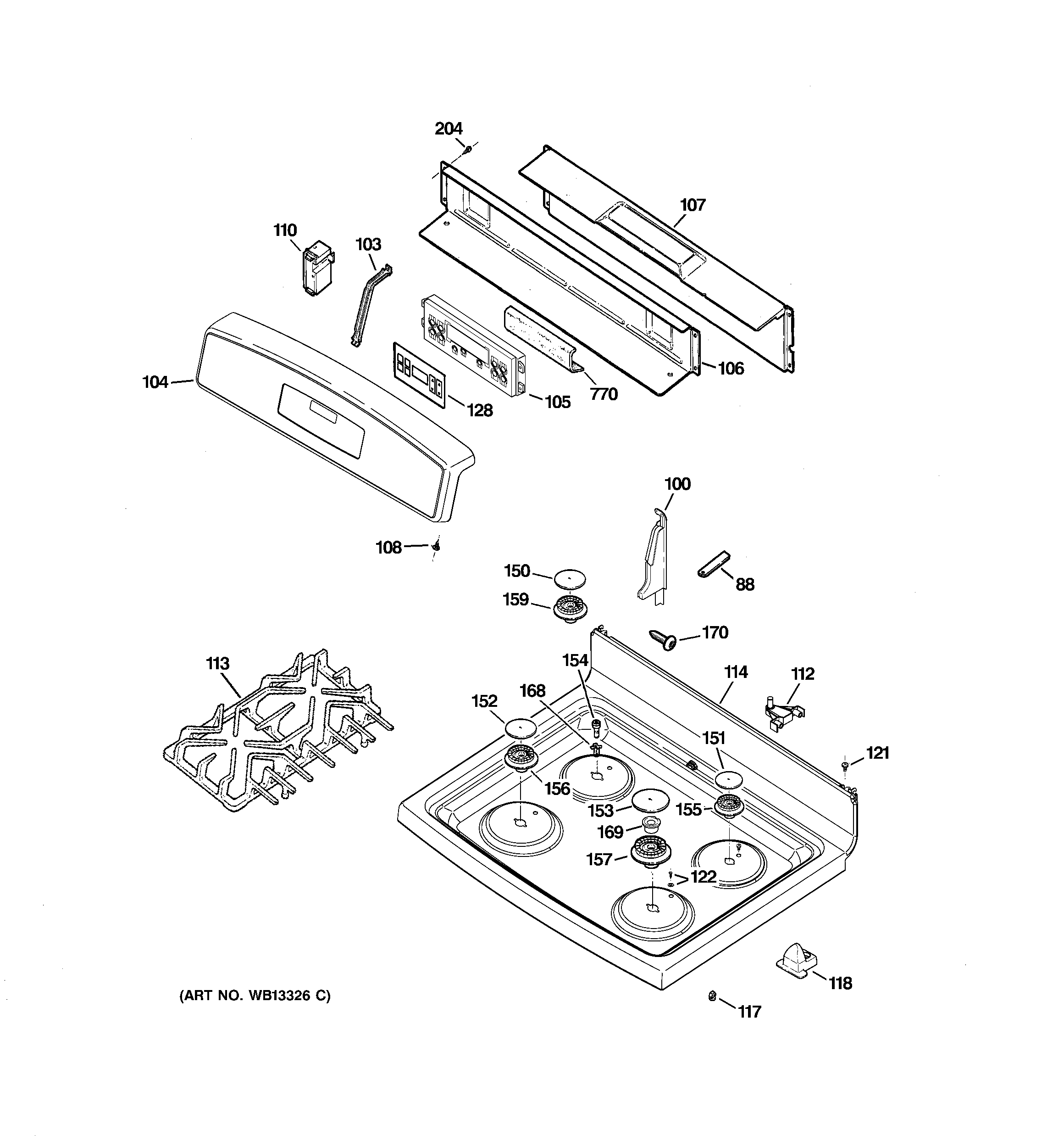 GE EGR3001EJ1SS control panel & cooktop diagram
