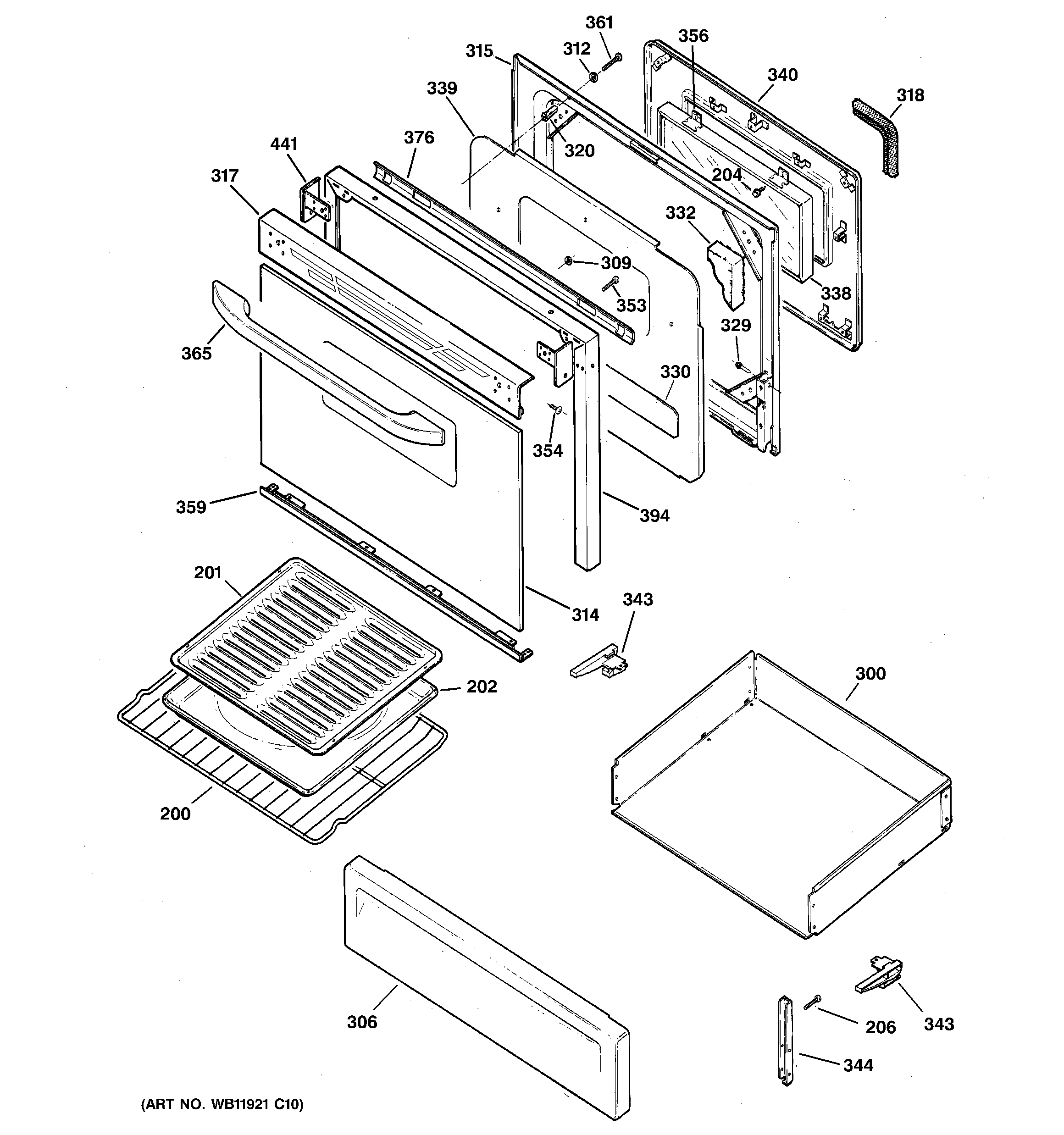 GE JGBP28DEH2CT door & drawer parts diagram