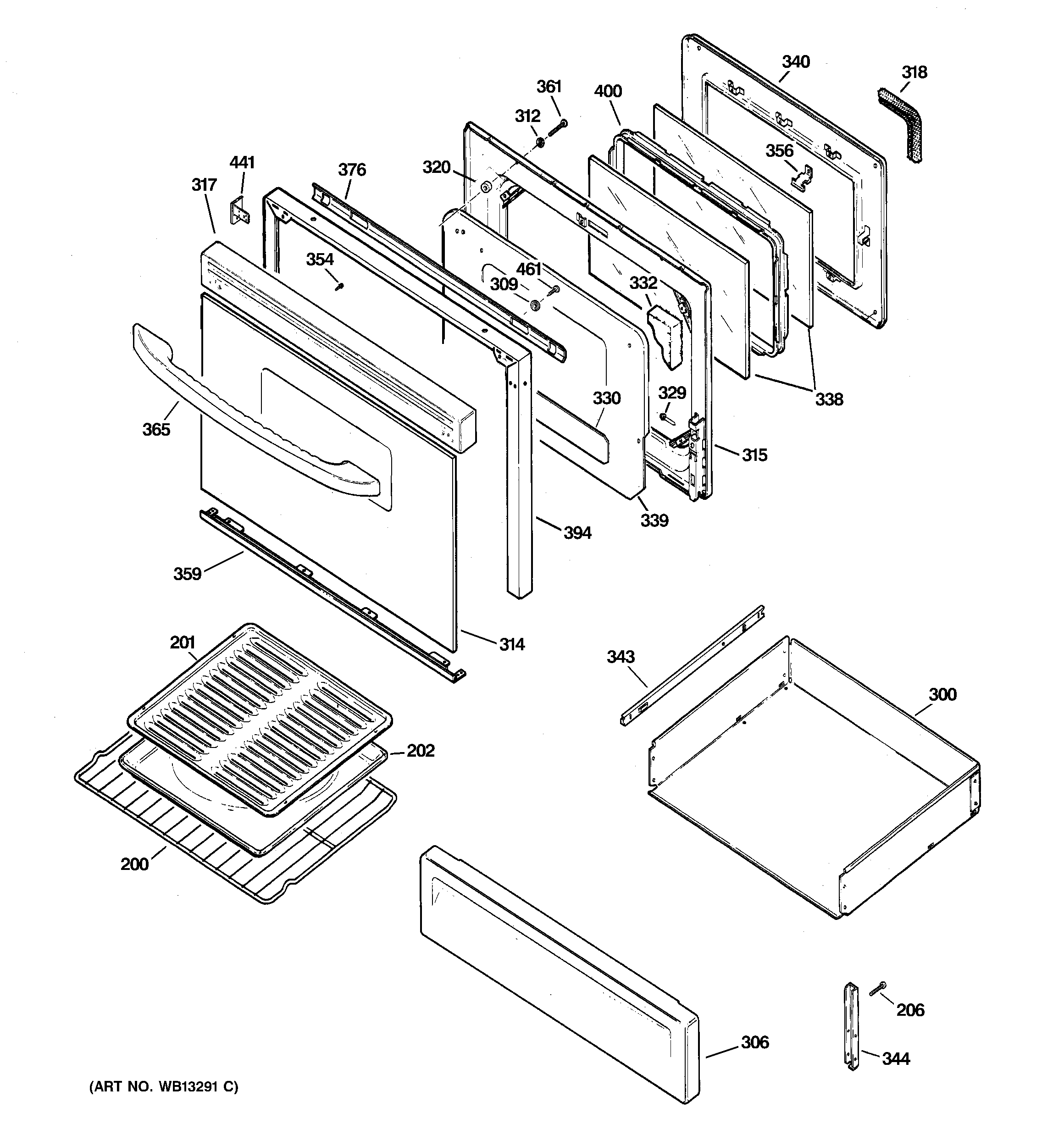 GE JGBP80WEH2WW door & drawer parts diagram