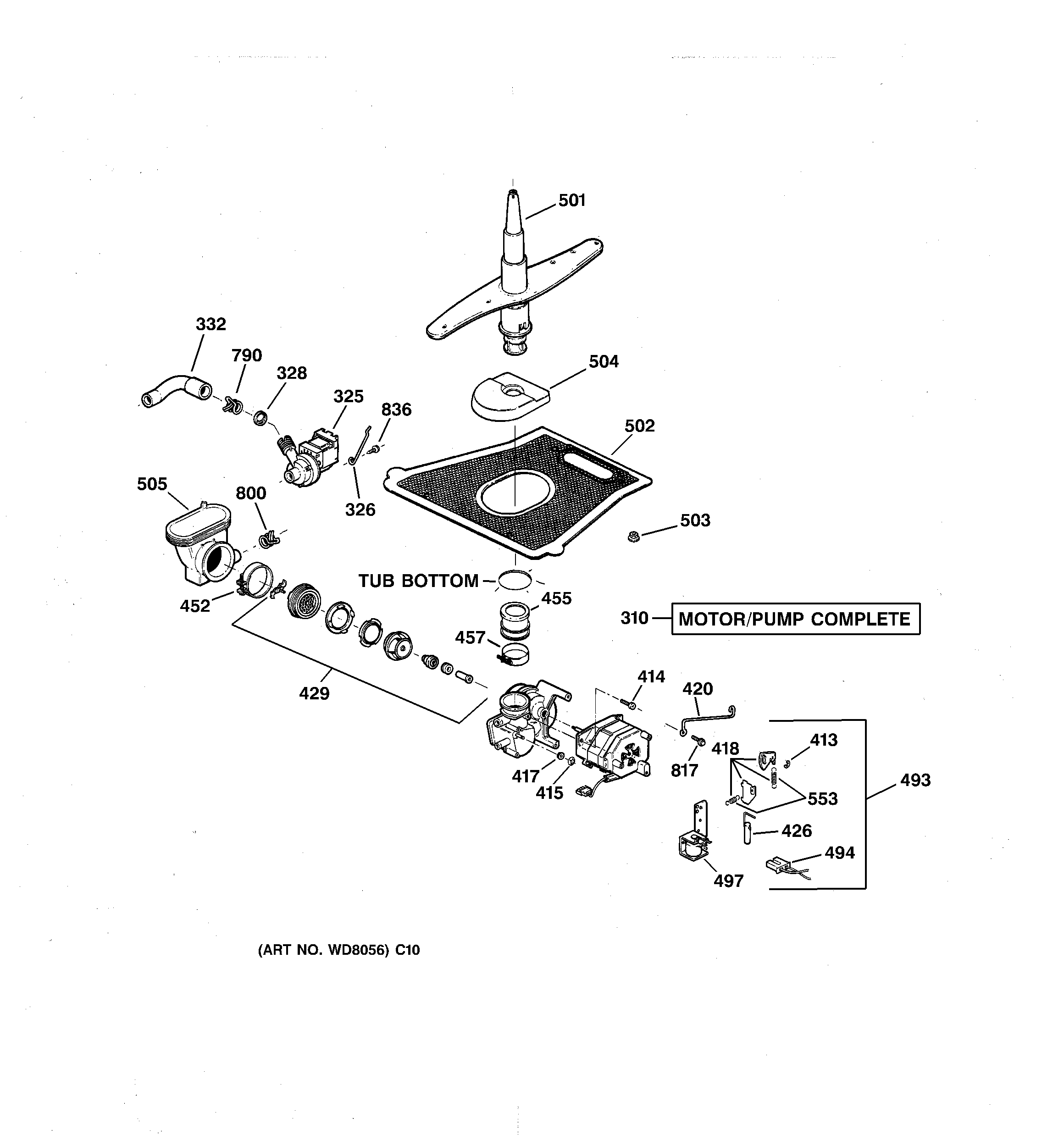 GE GSDL352F00CC motor-pump mechanism diagram