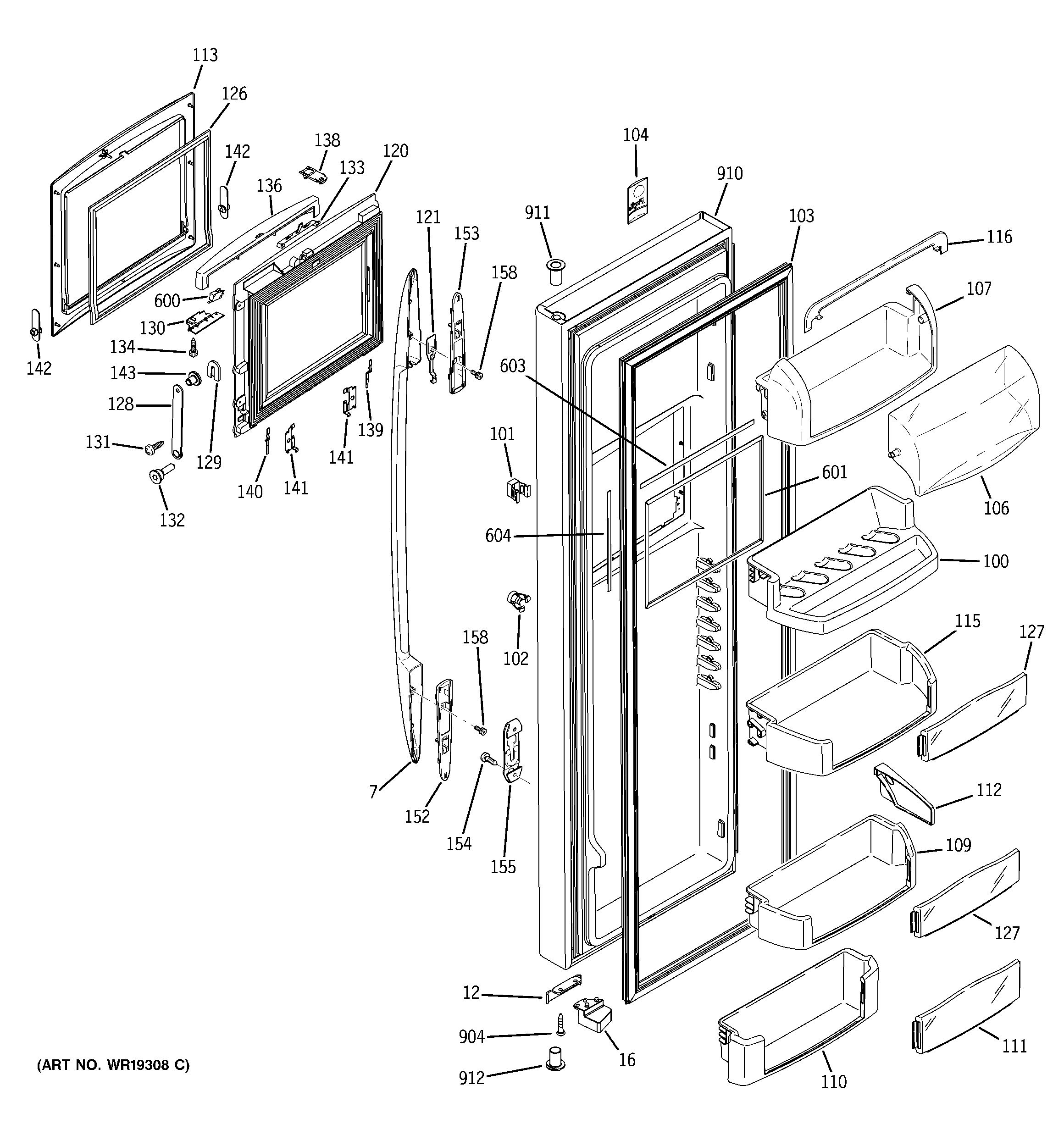 GE PCT23SHPBSS fresh food door diagram