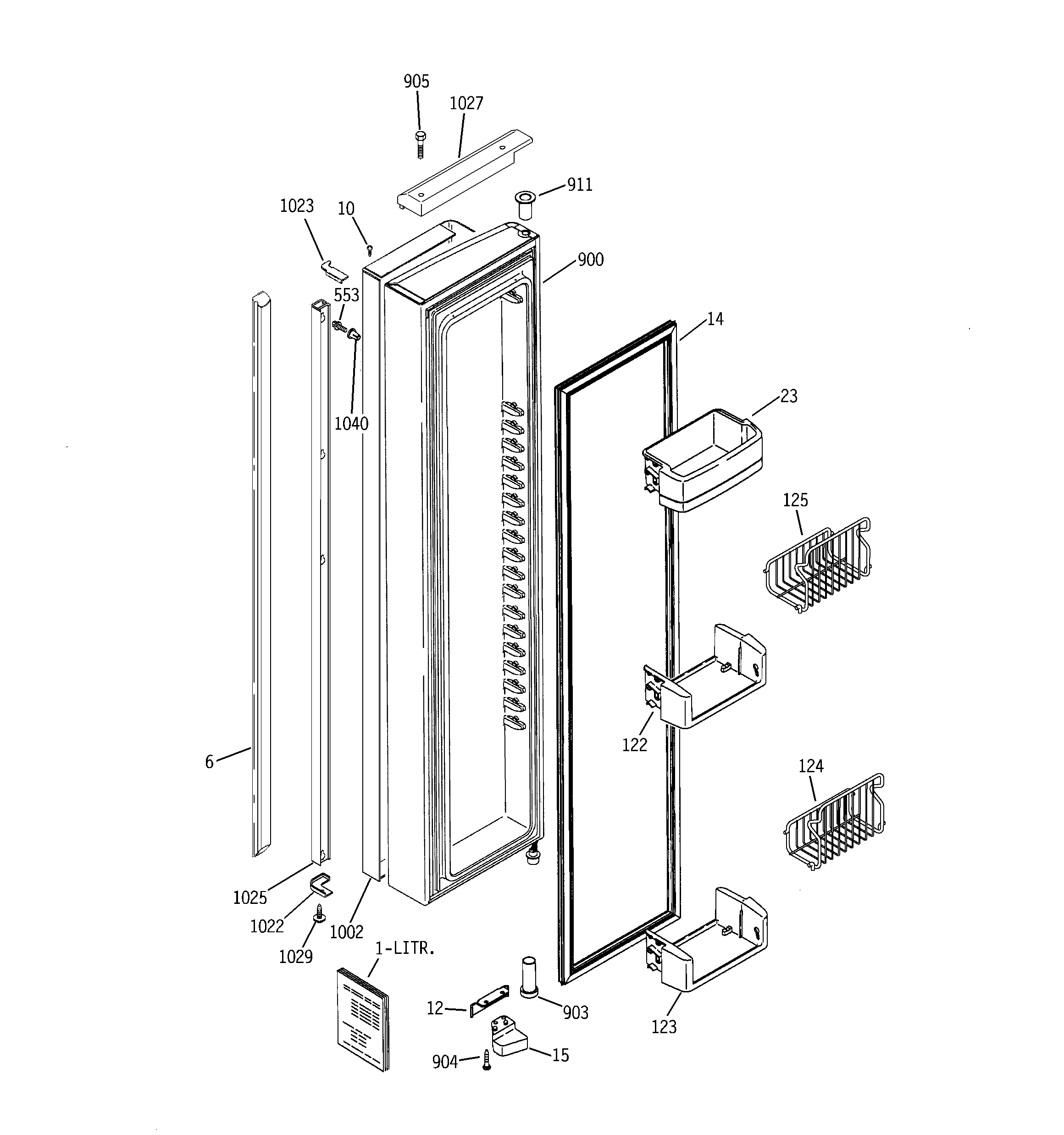GE PIT23SCPBBS freezer door diagram