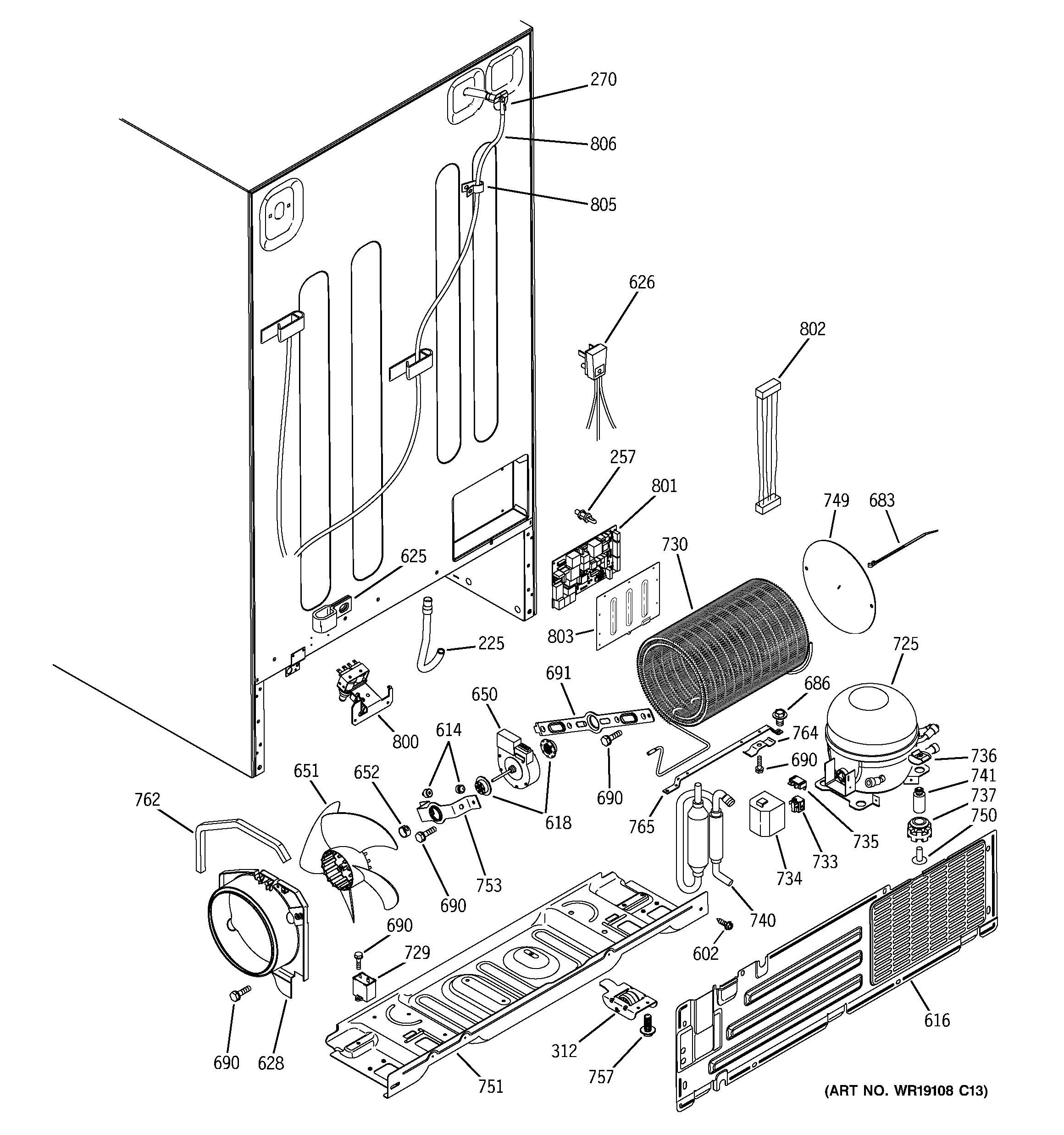 GE PIT23SCPBBS sealed system & mother board diagram