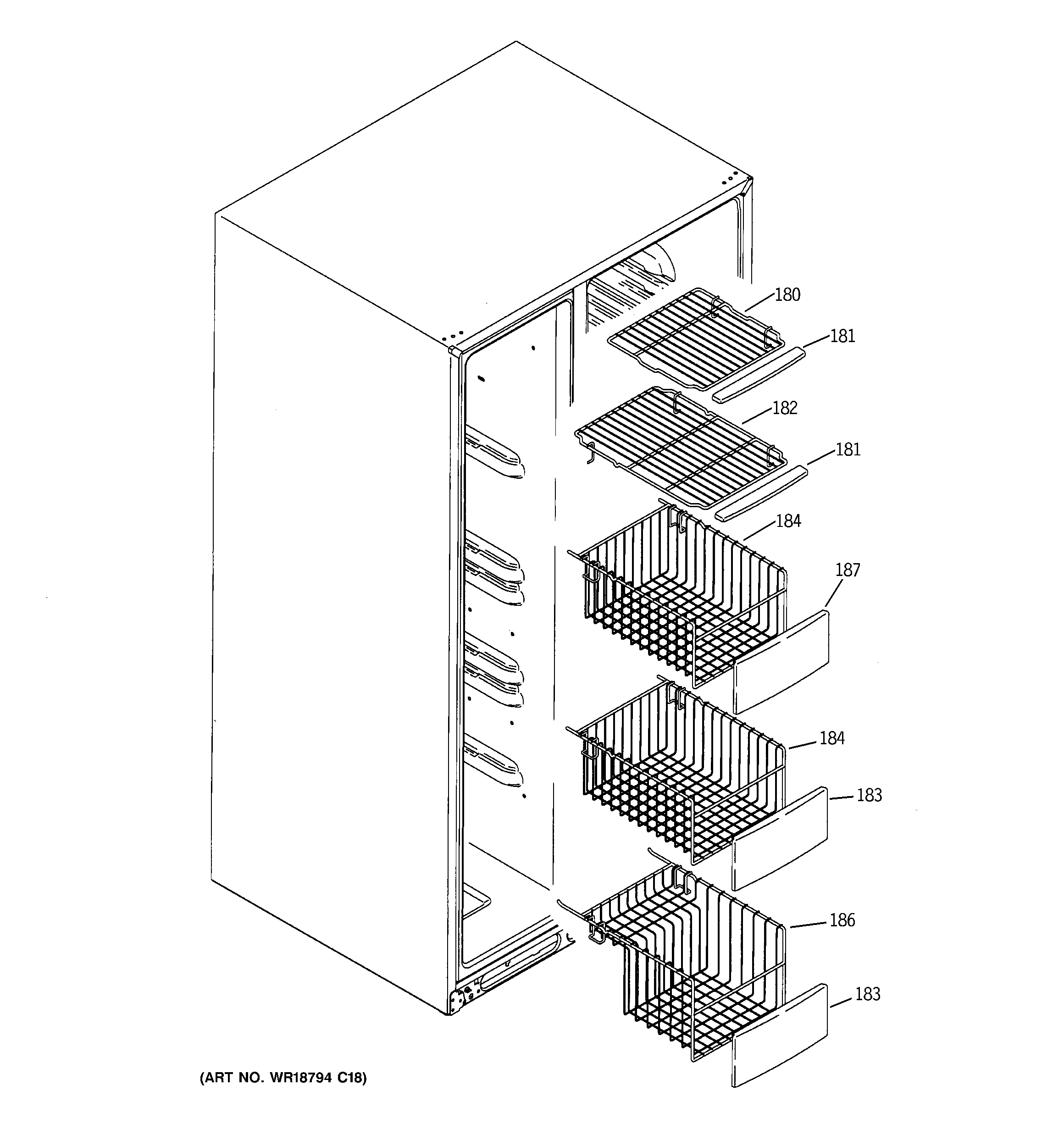 GE PSW26MSRBSS freezer shelves diagram