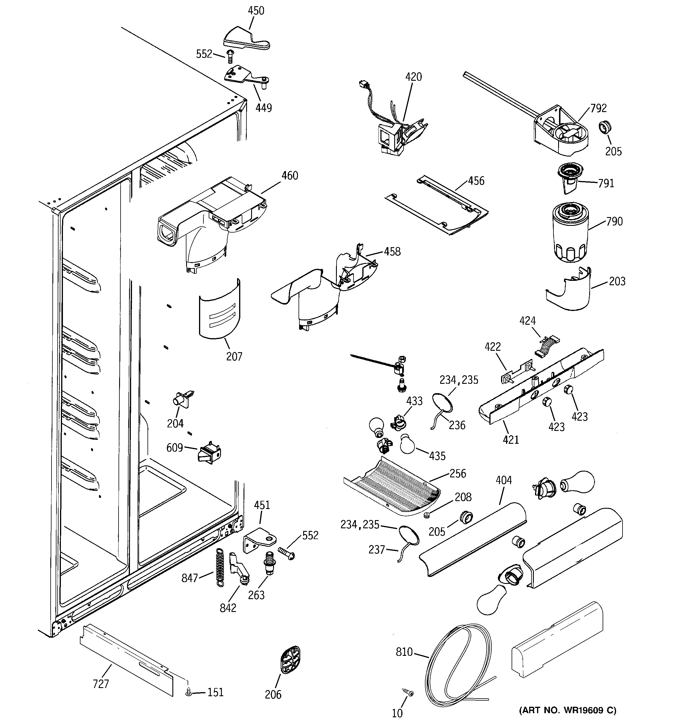 GE GCR23YLRBWW fresh food shelves diagram