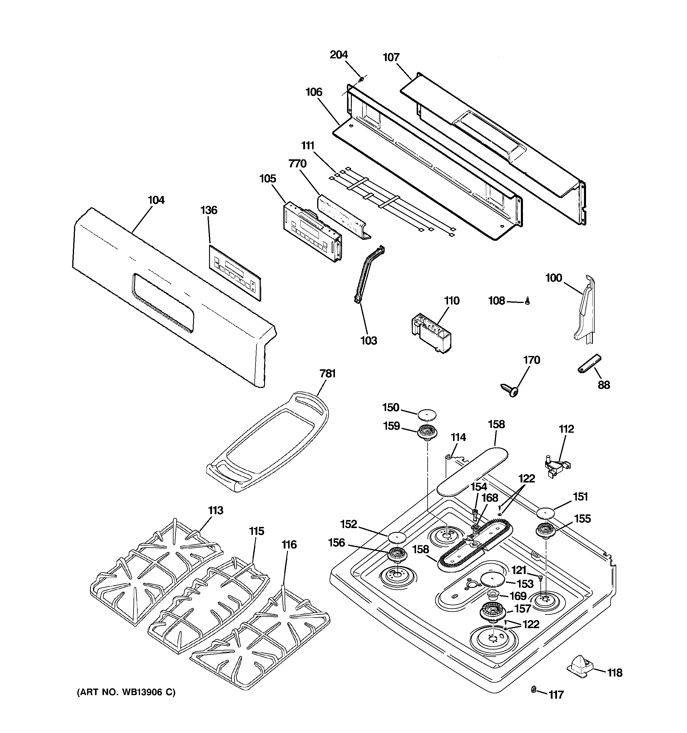 GE JGBP86SEL2SS control panel & cooktop diagram