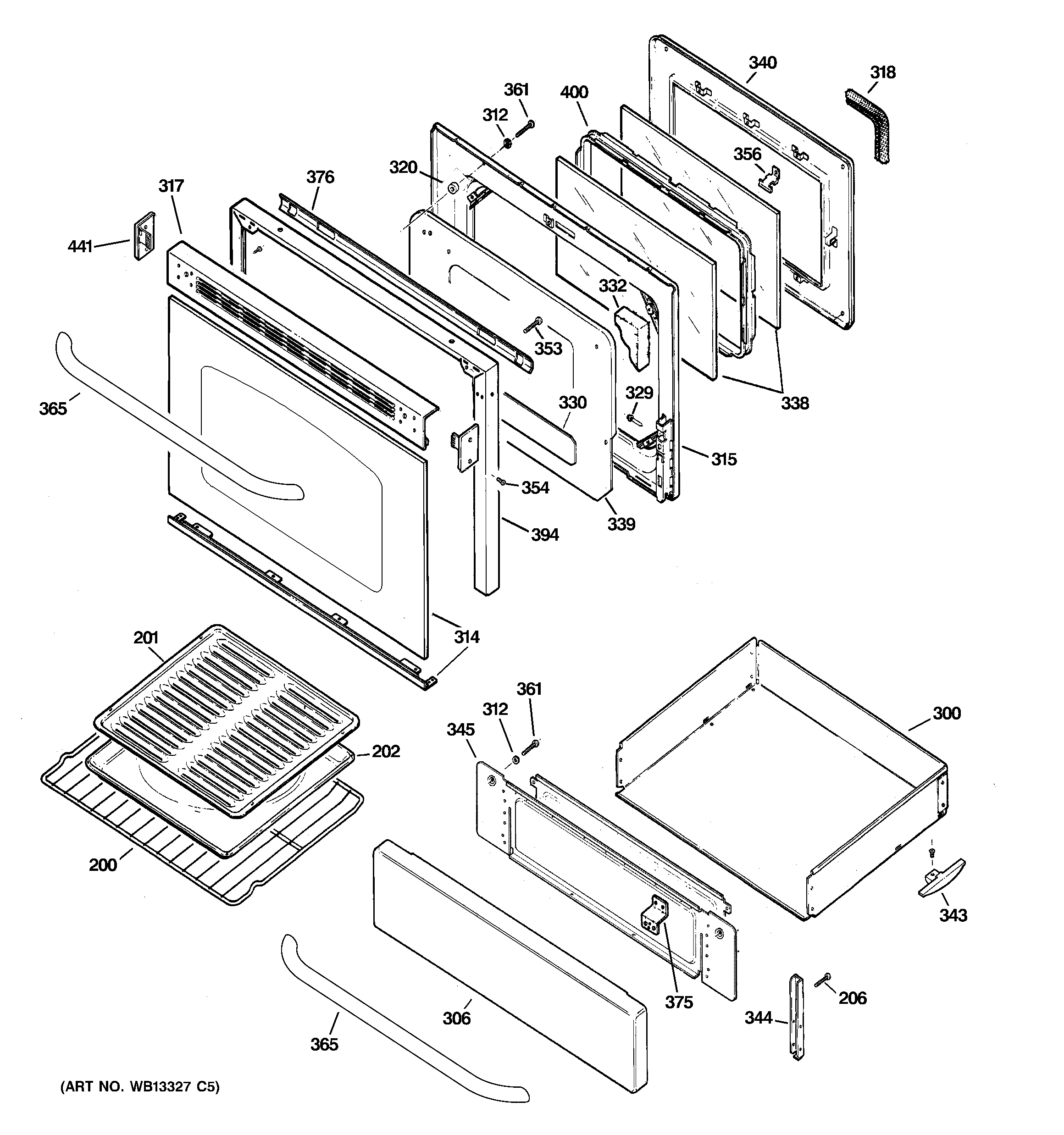 GE JGBP86SEL2SS door & drawer parts diagram