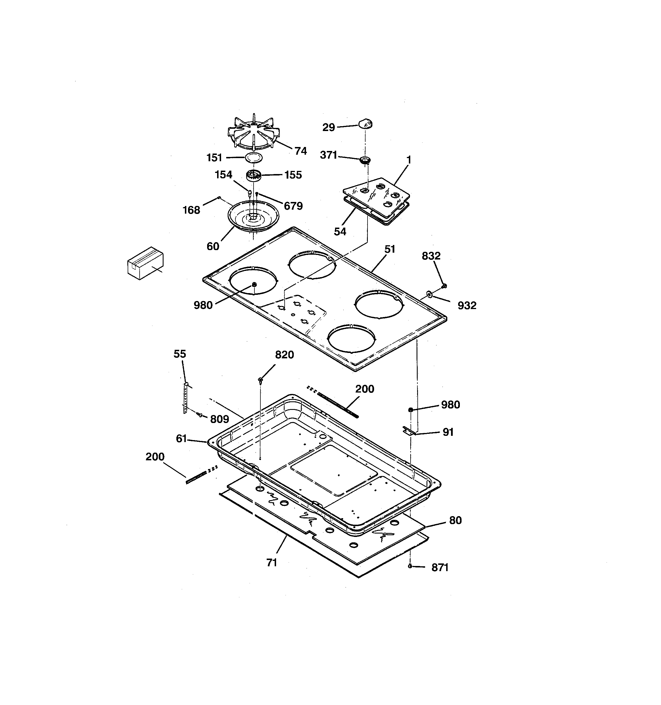 GE JGP626BEV1BB cooktop diagram