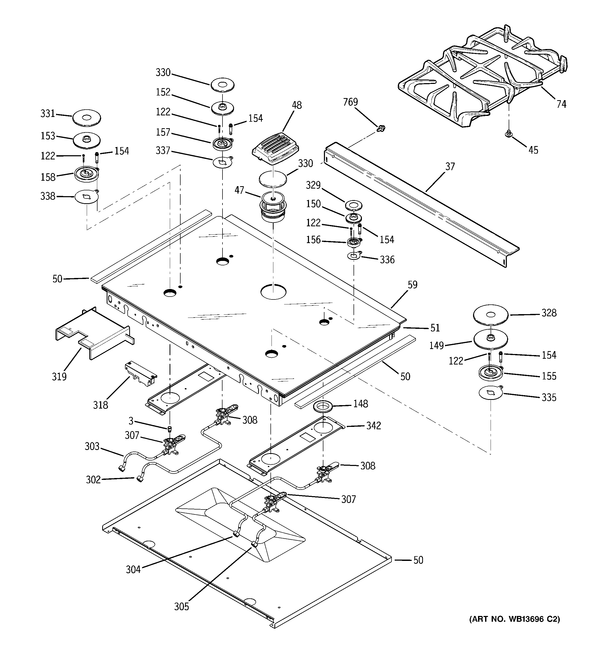 GE JGS968BEK1BB cooktop diagram
