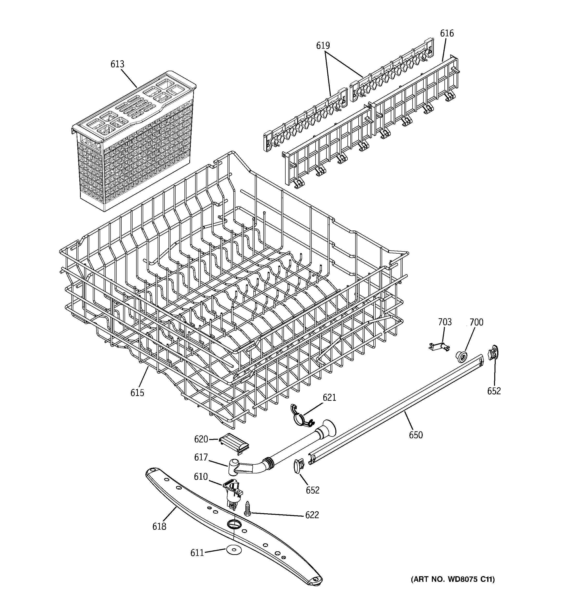 GE EDW6060L00SS upper rack assembly diagram