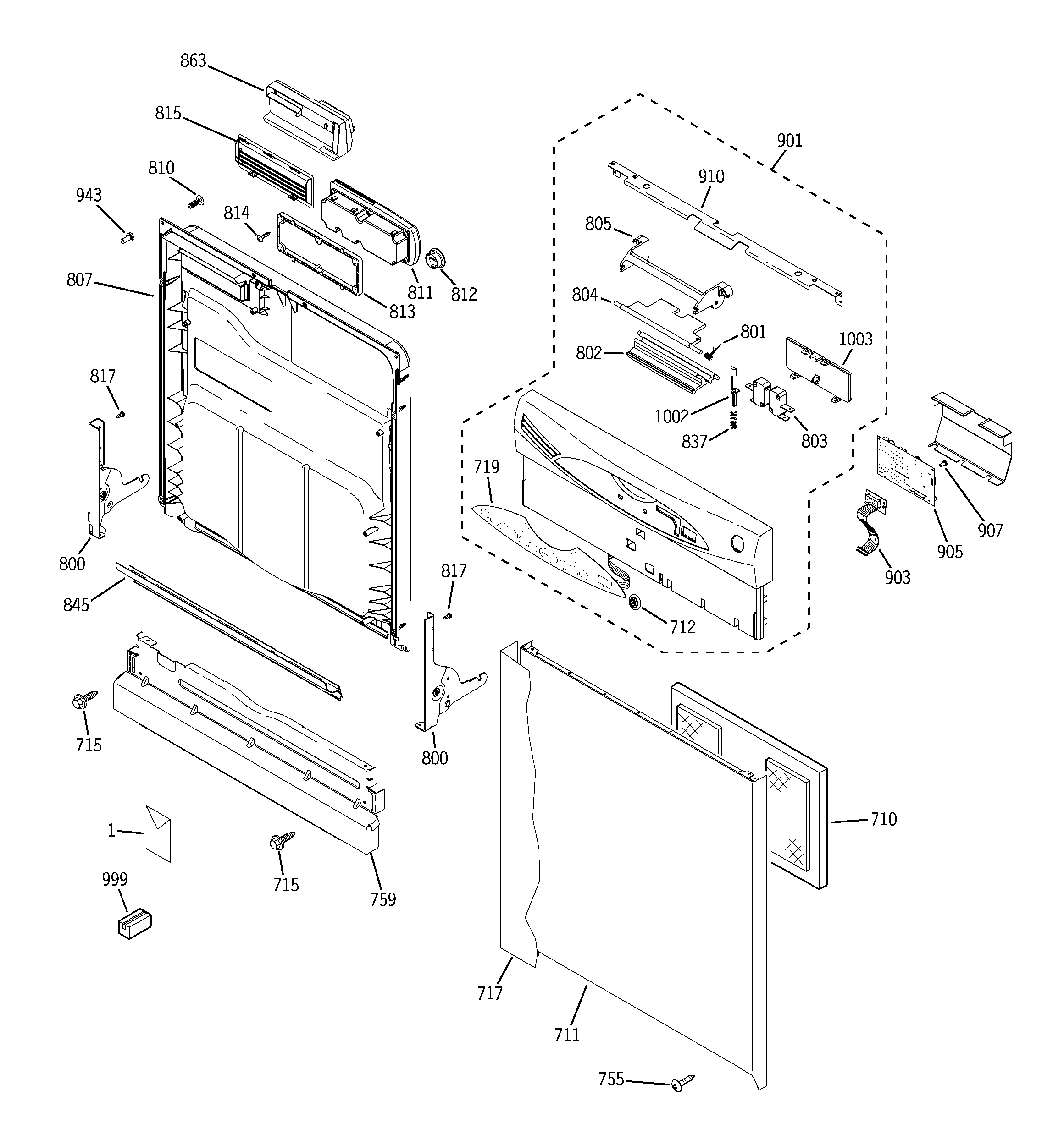 GE GHDA654L15BG escutcheon & door assembly diagram