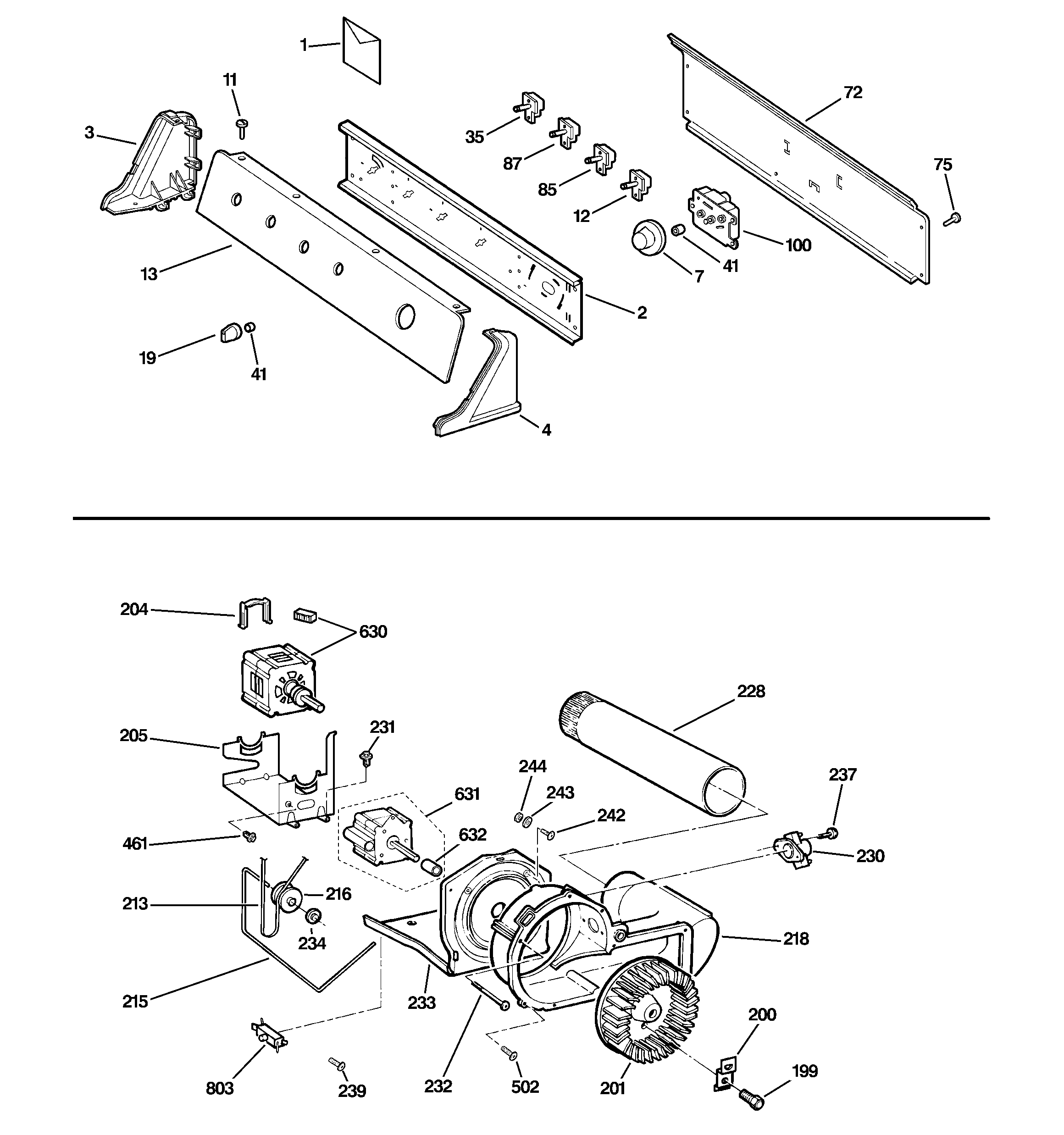 GE DLSR483GE3CC backsplash, blower & motor assembly diagram
