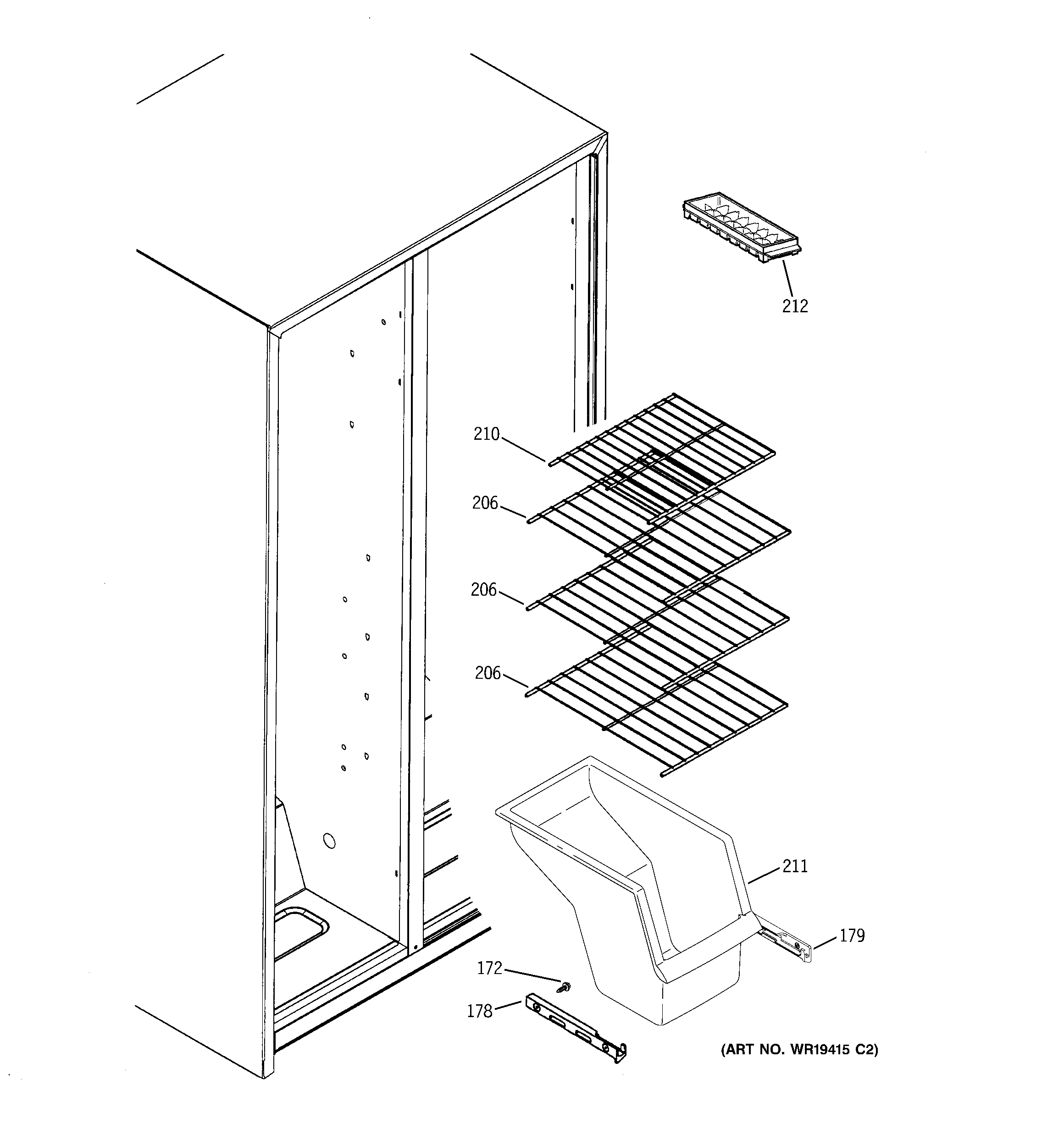 GE GSS20DBPCWW freezer shelves diagram