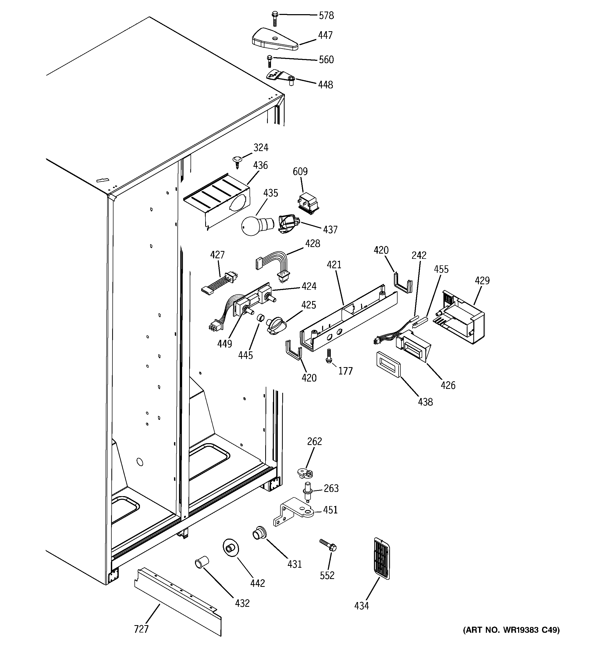GE GSS20DBPCWW fresh food section diagram