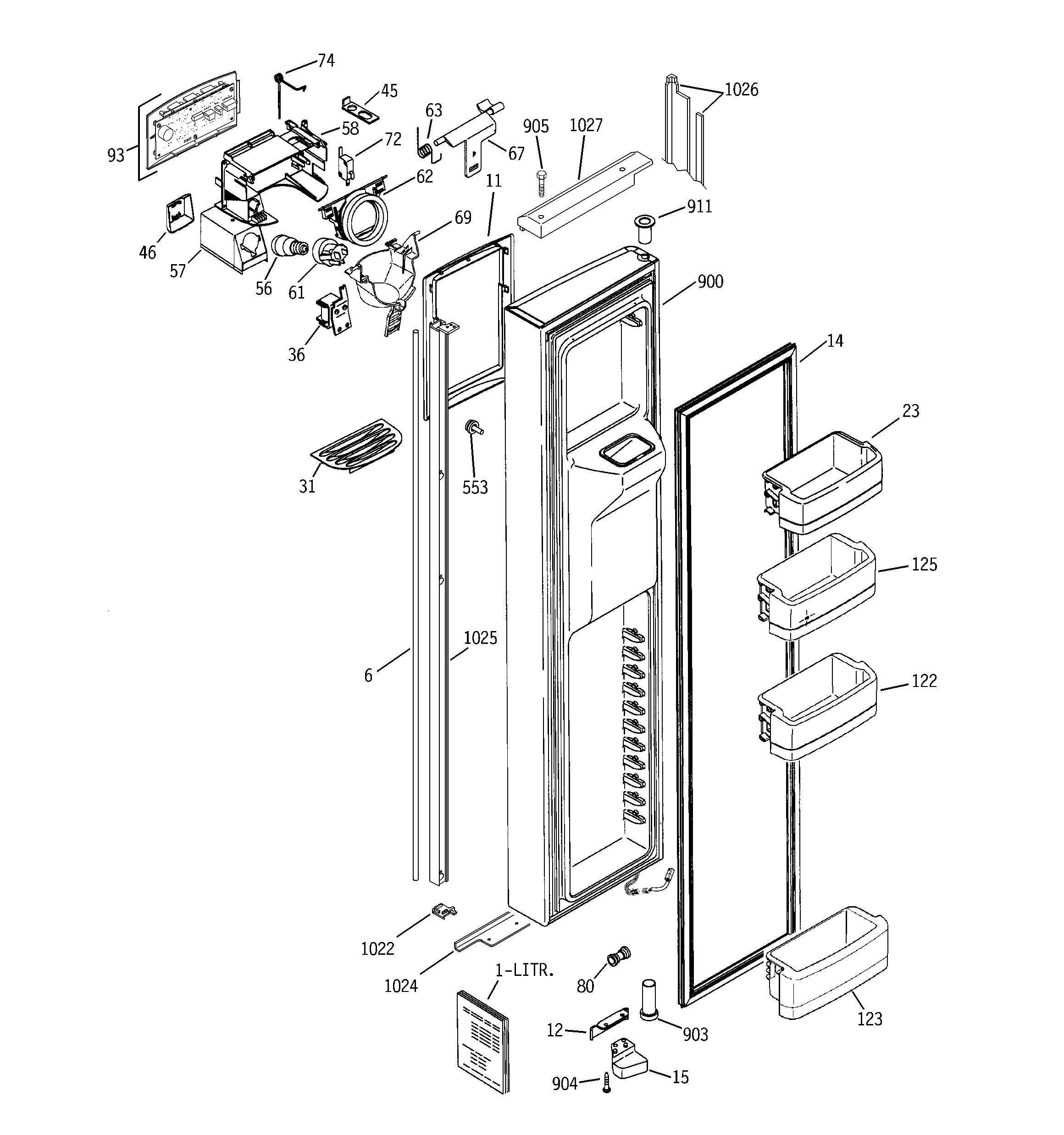 GE GIE21IETAFBB freezer door diagram