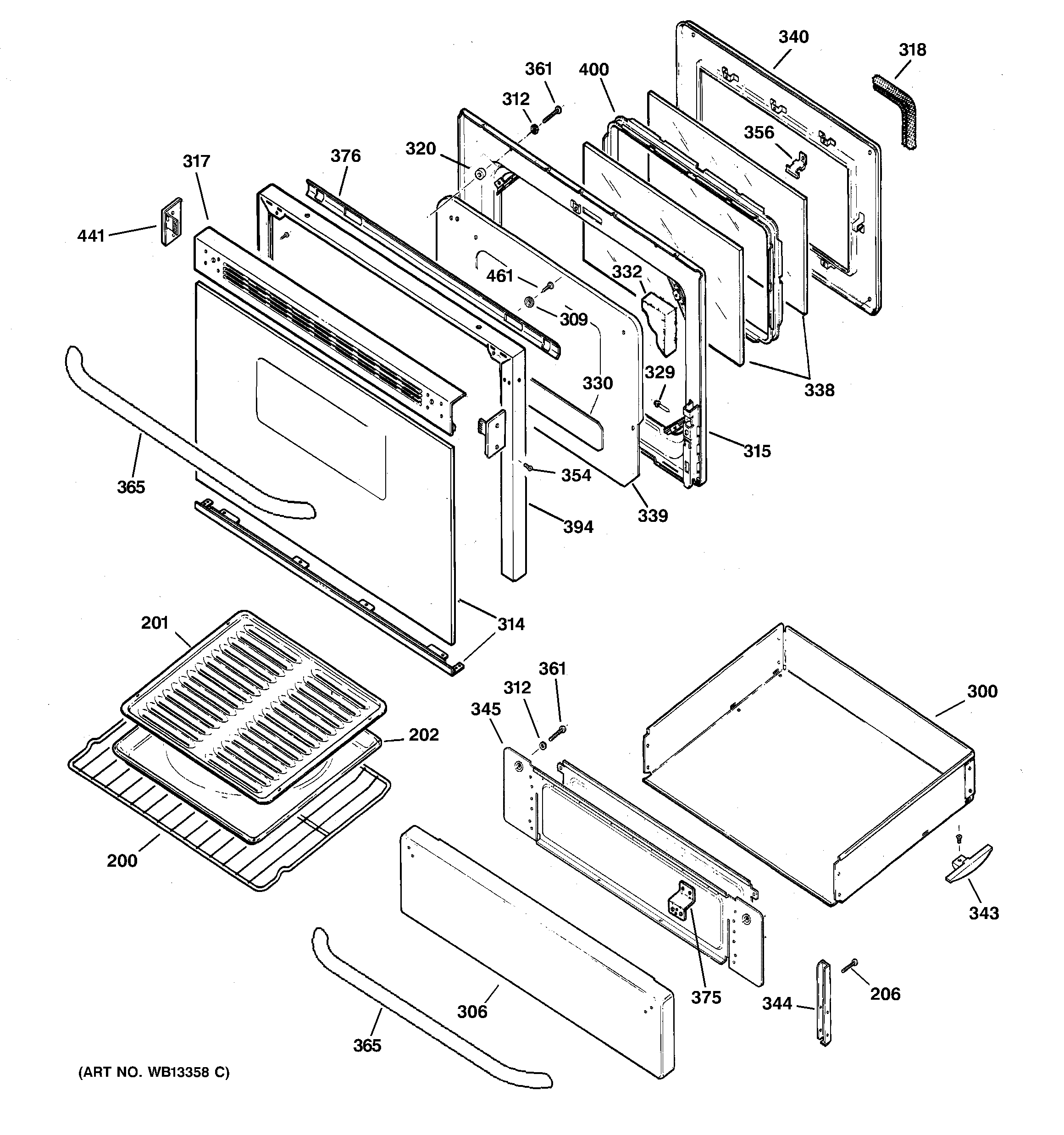 GE JGBP33SEL1SS door & drawer parts diagram