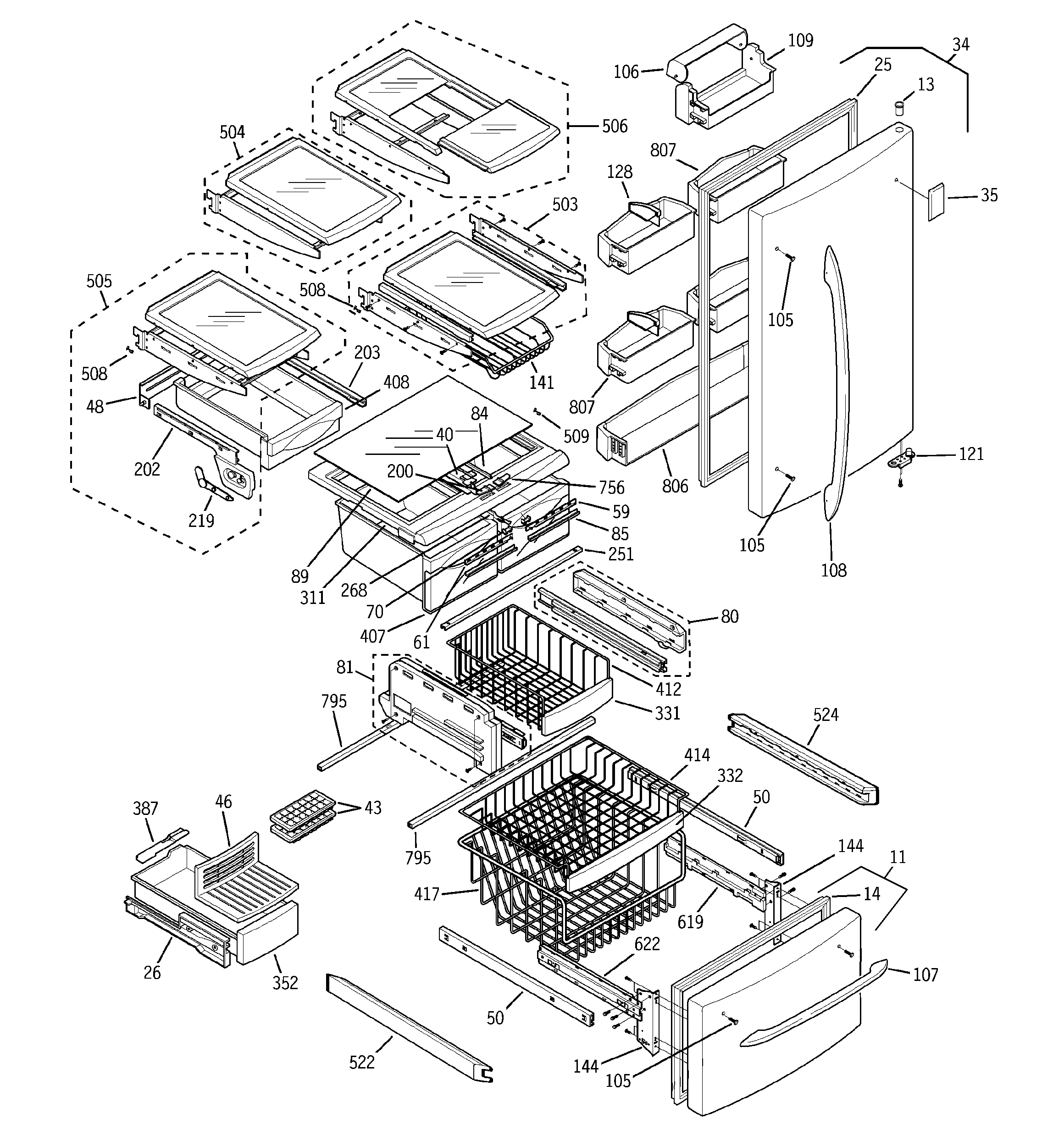 GE PDS22SBSARSS doors & shelves diagram