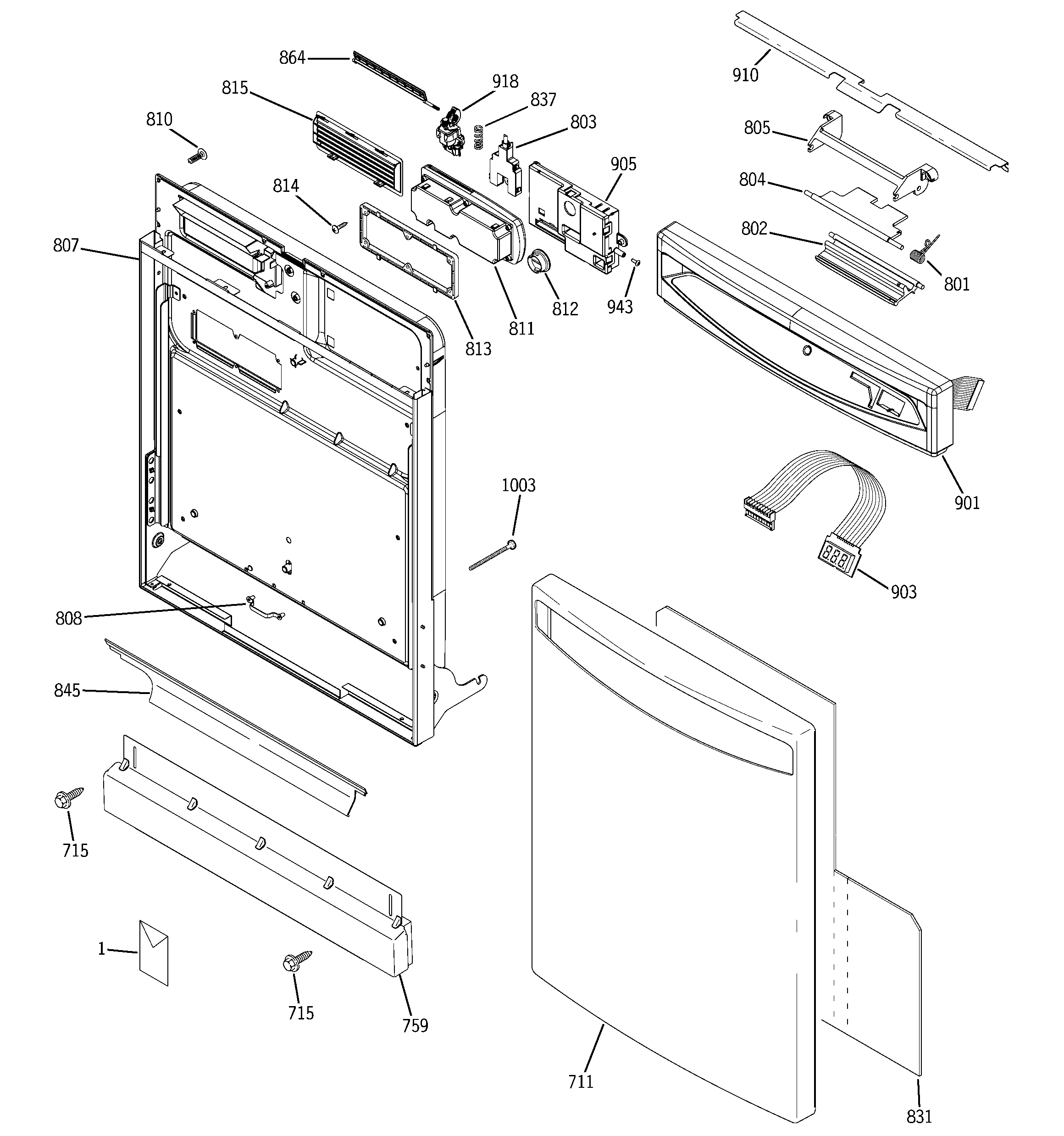 GE PDW7800J15CC escutcheon & door assembly diagram