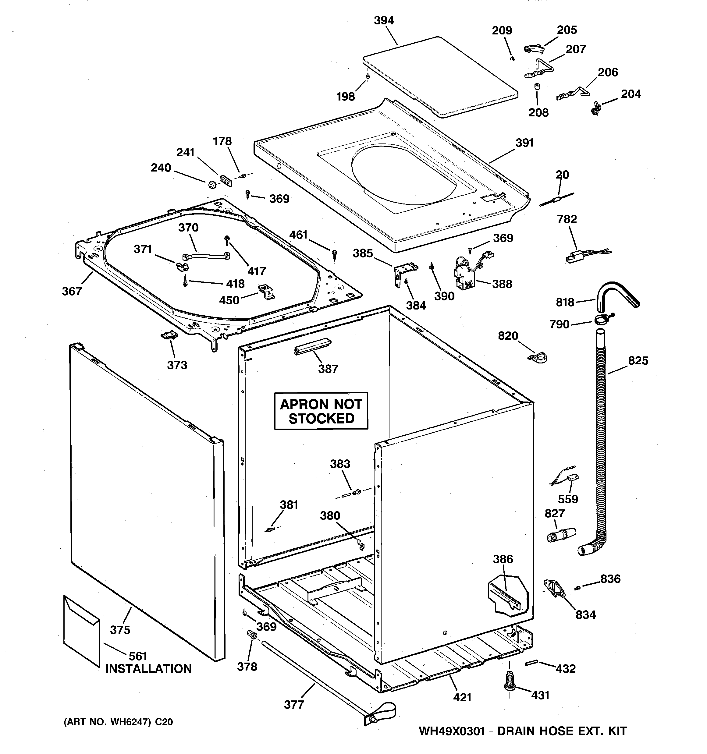 GE WCCB1030F3WC cabinet, cover & front panel diagram
