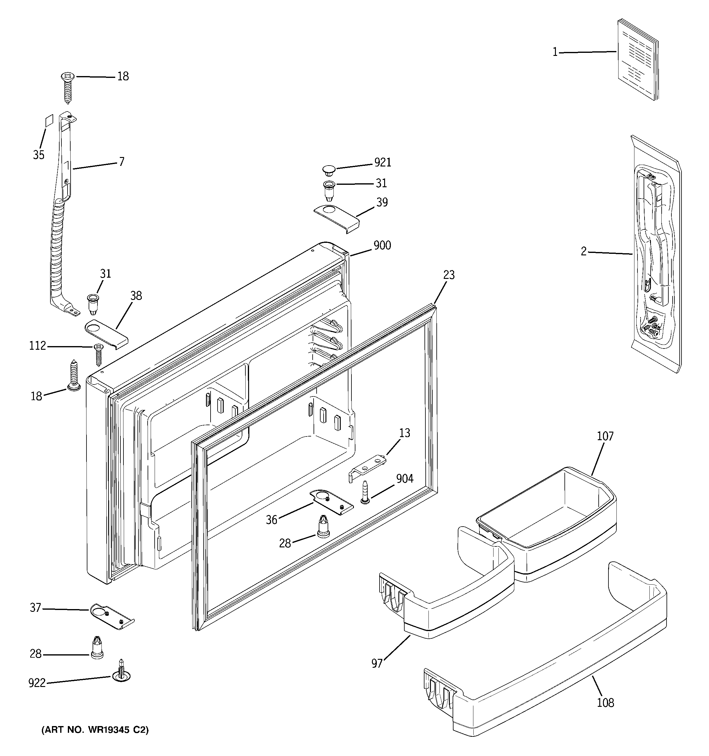 GE GTS22KCPCRCC freezer door diagram