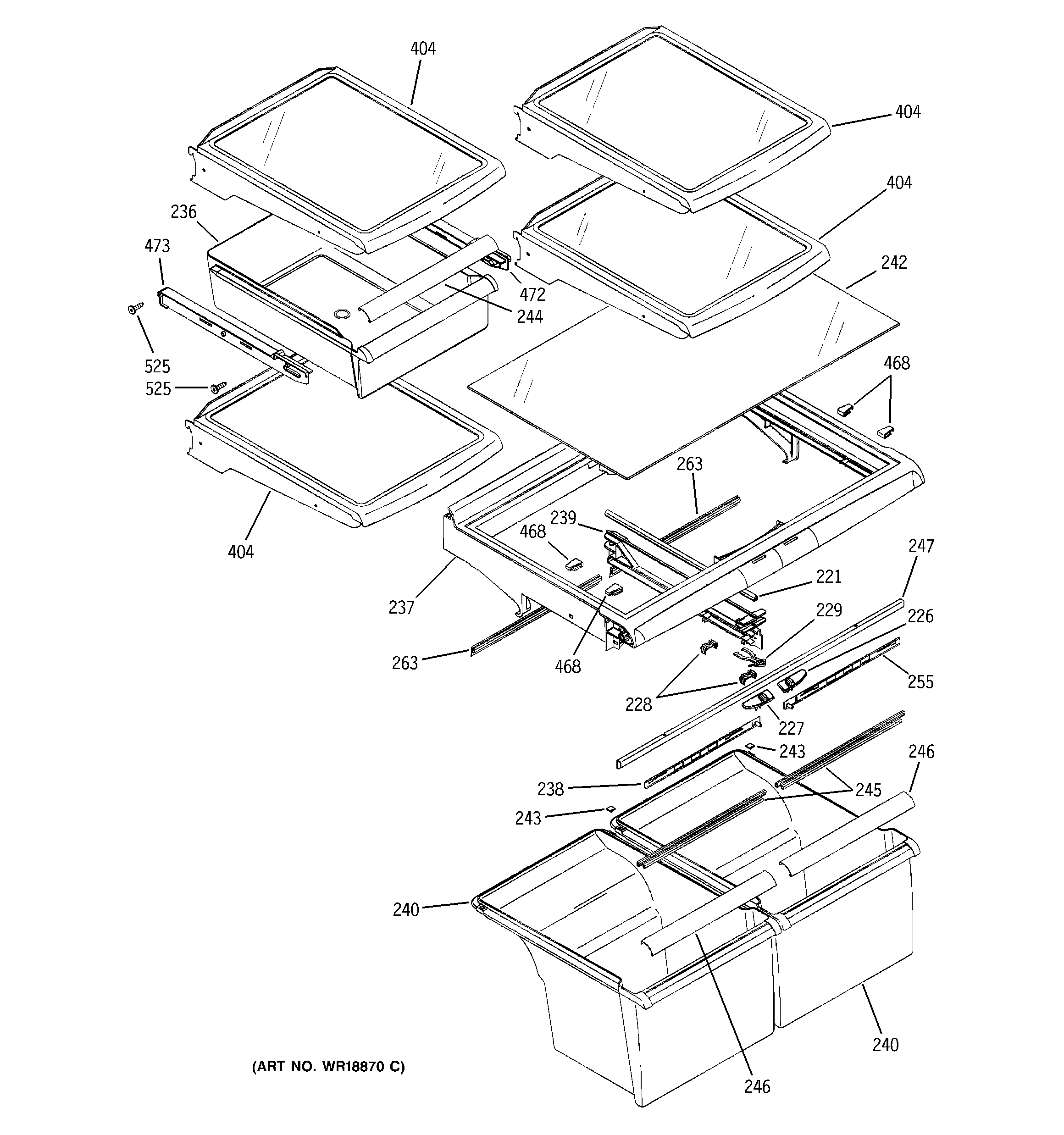 GE GTS22KCPCRCC fresh food shelves diagram