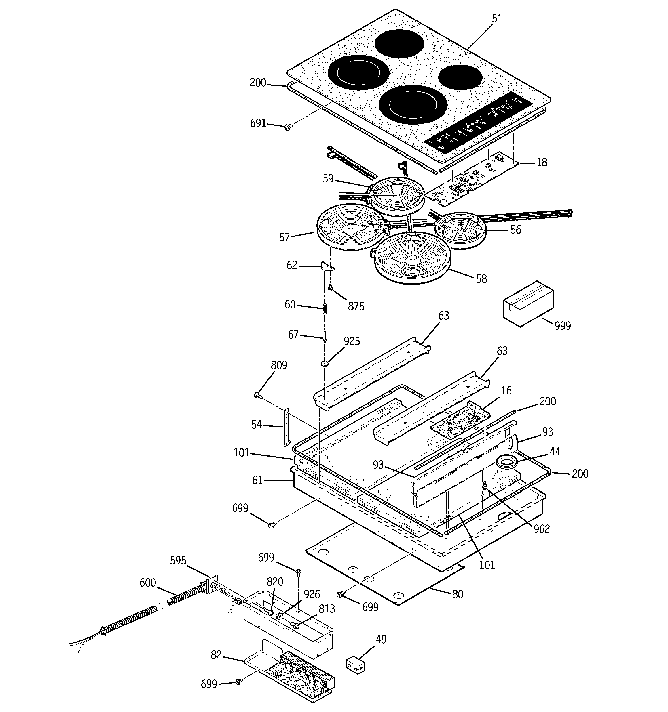 GE PP950WM1WW cooktop parts diagram