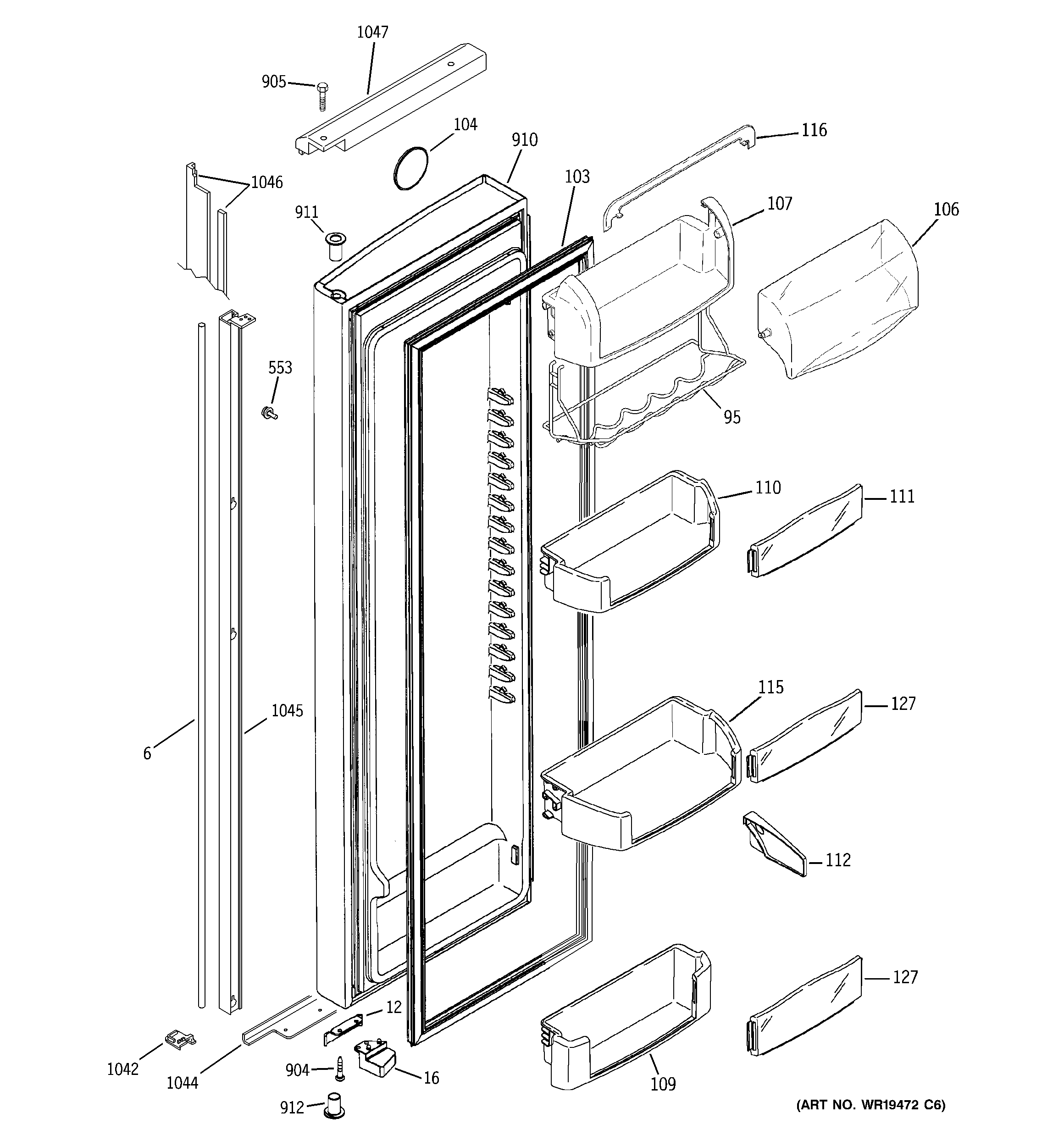 GE PSI23NGTDBV fresh food door diagram