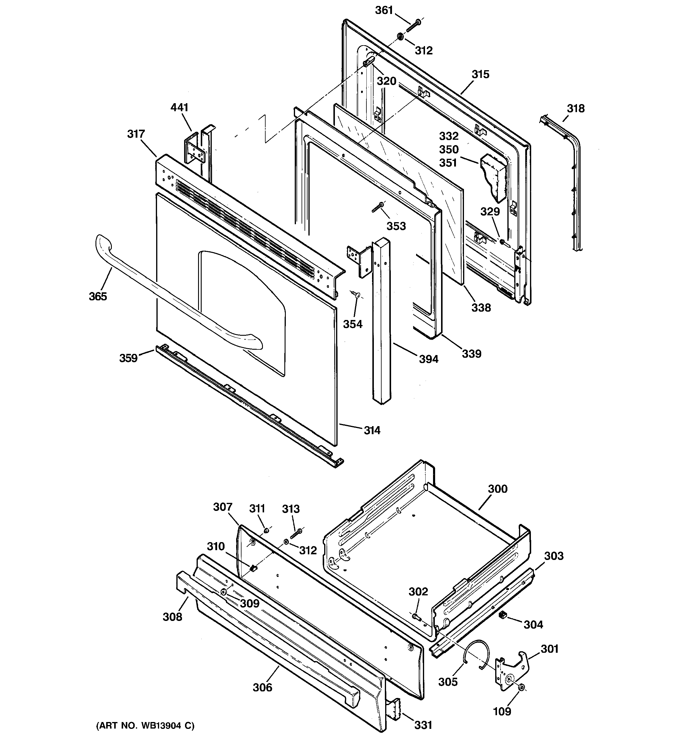 GE JGBS80WEL1WW door & drawer parts diagram