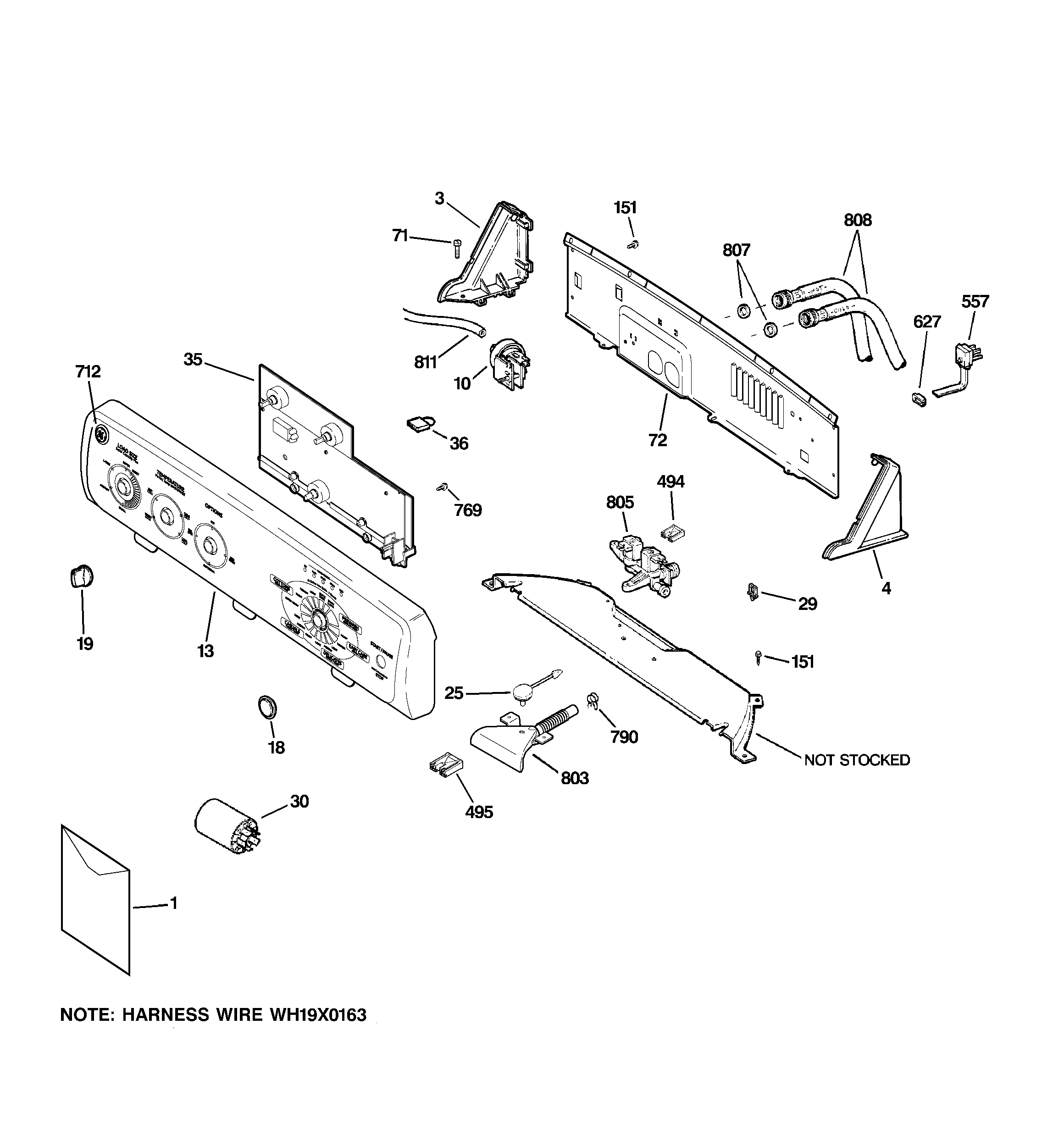 GE WBB4500G0WW controls & backsplash diagram