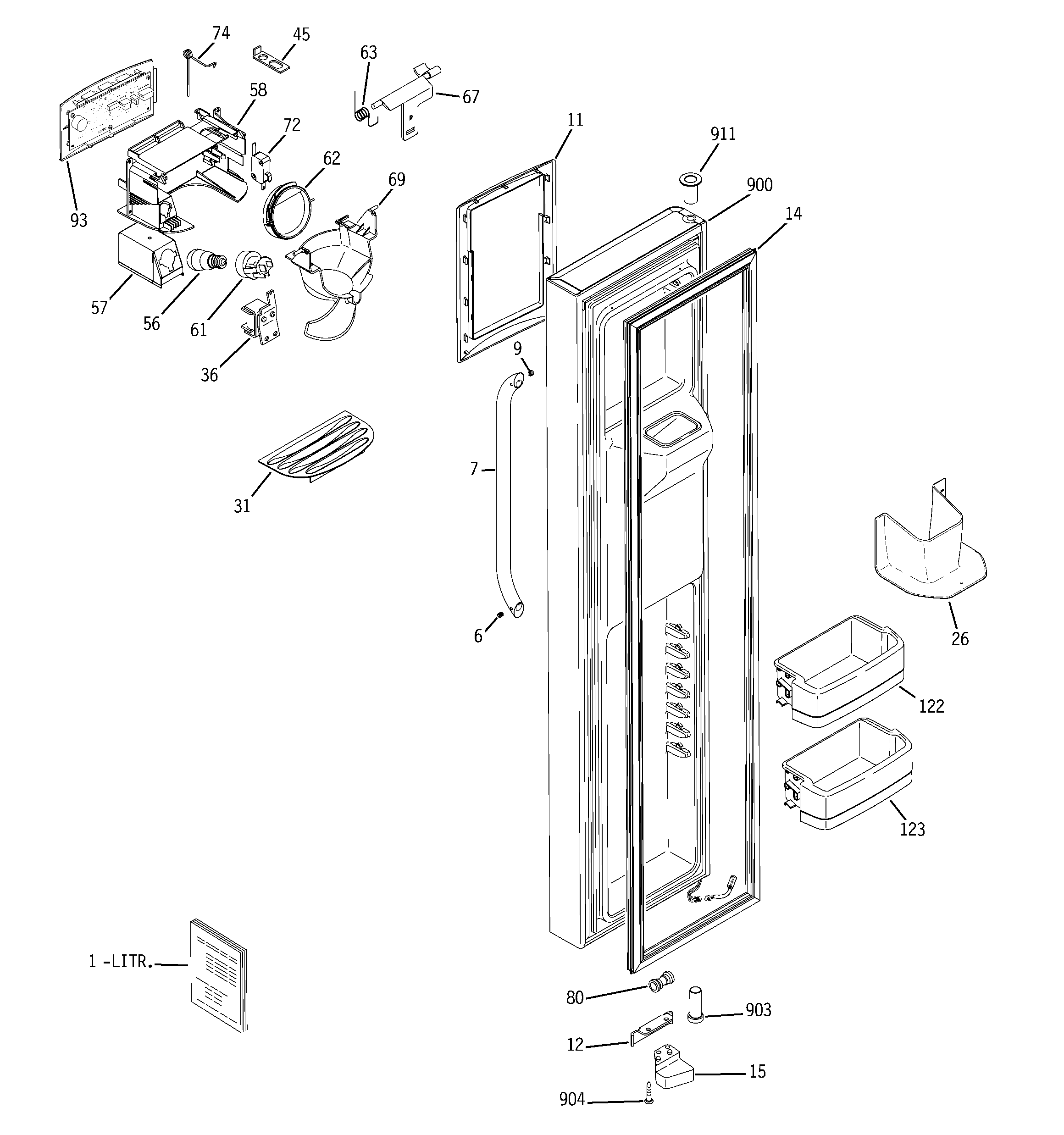 GE DSS25MSSGSS freezer door diagram