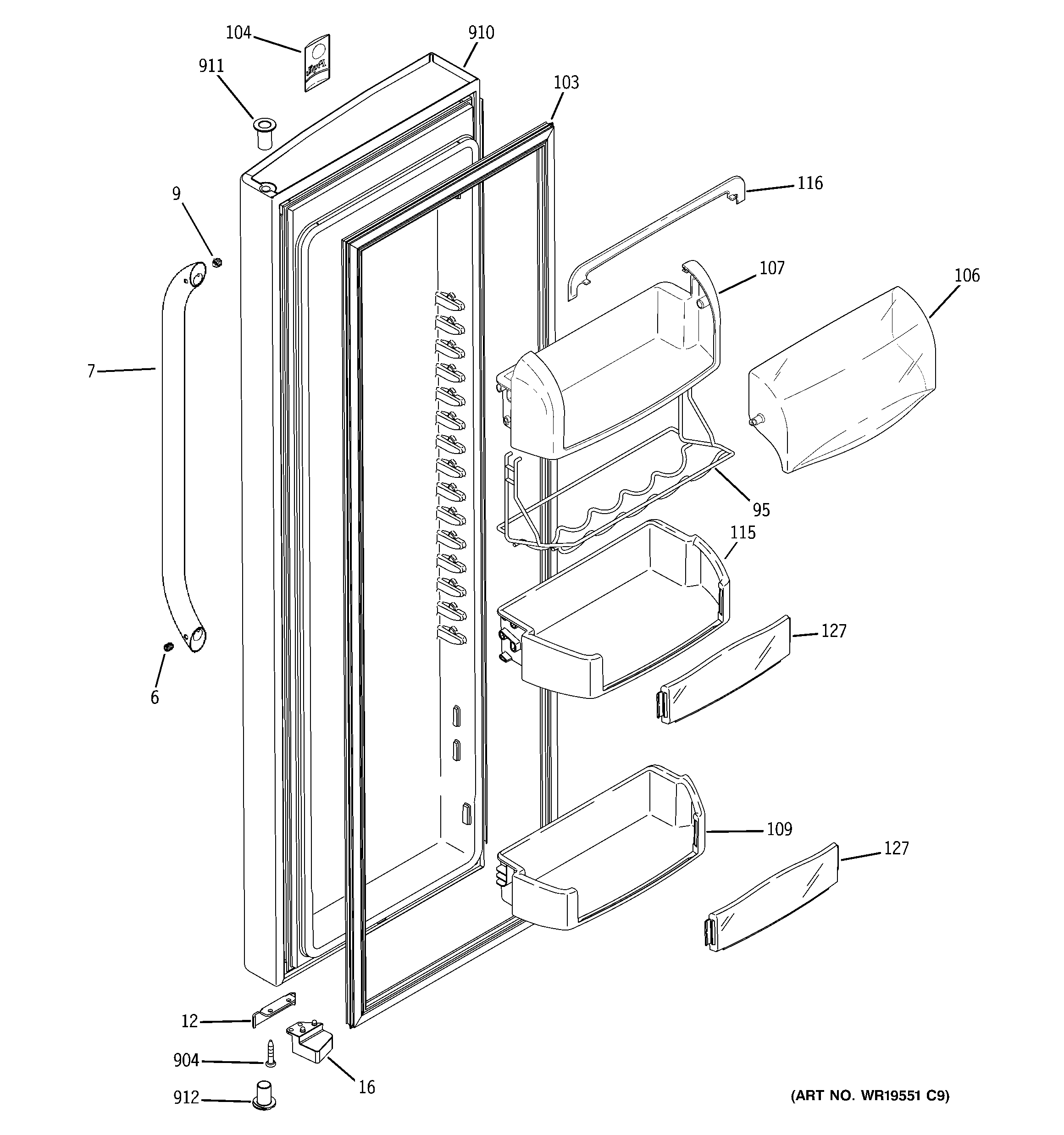 GE DSS25MSSGSS fresh food door diagram