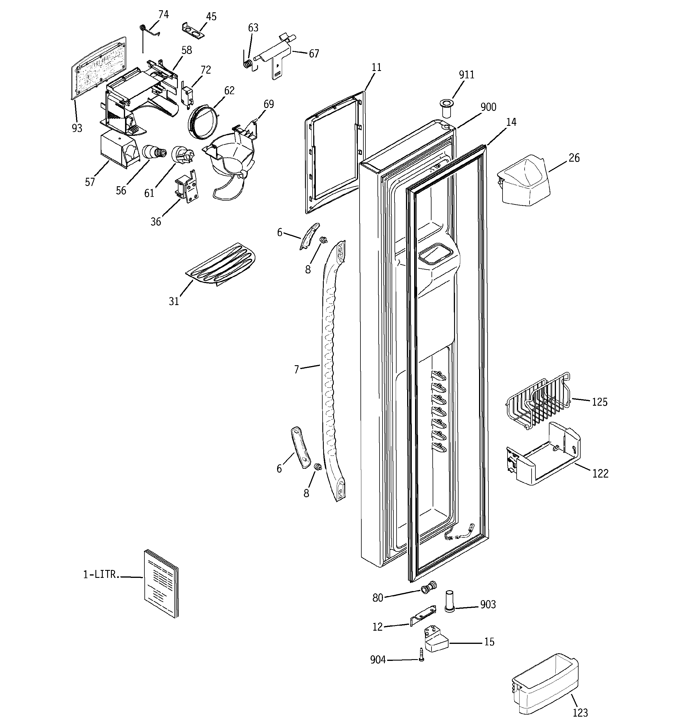 GE GSL25LGTCBS freezer door diagram