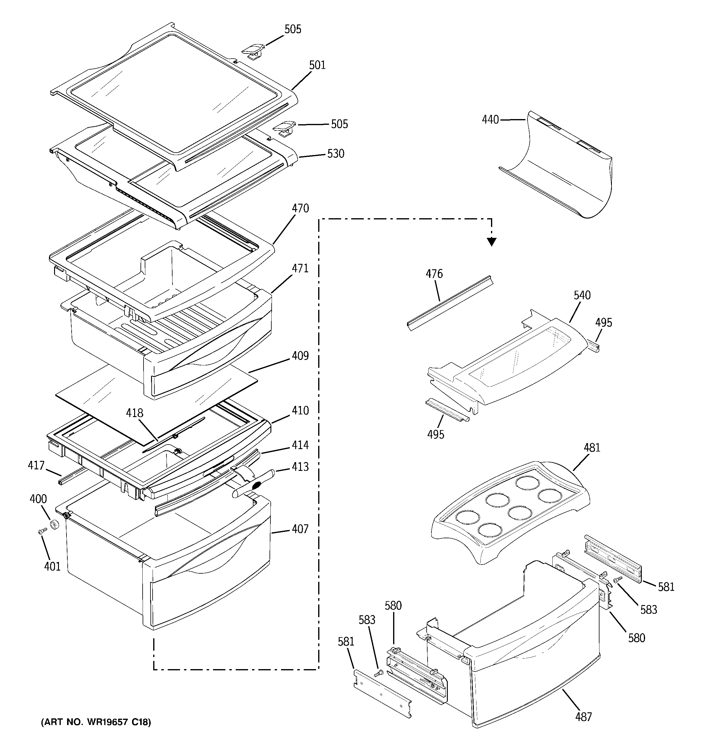 GE GSS25LSTCSS fresh food shelves diagram