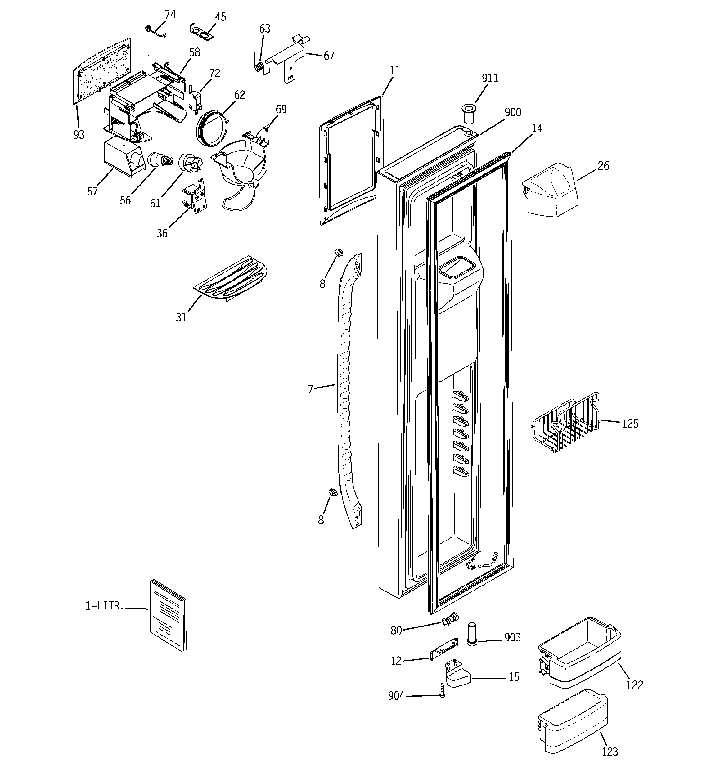 GE GSW25LSTCSS freezer door diagram