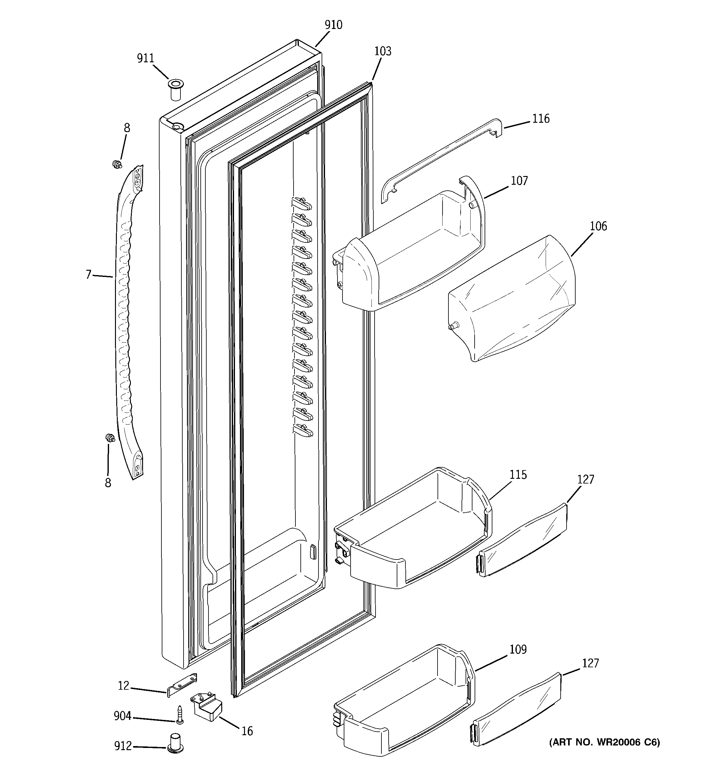 GE GSW25LSTCSS fresh food door diagram