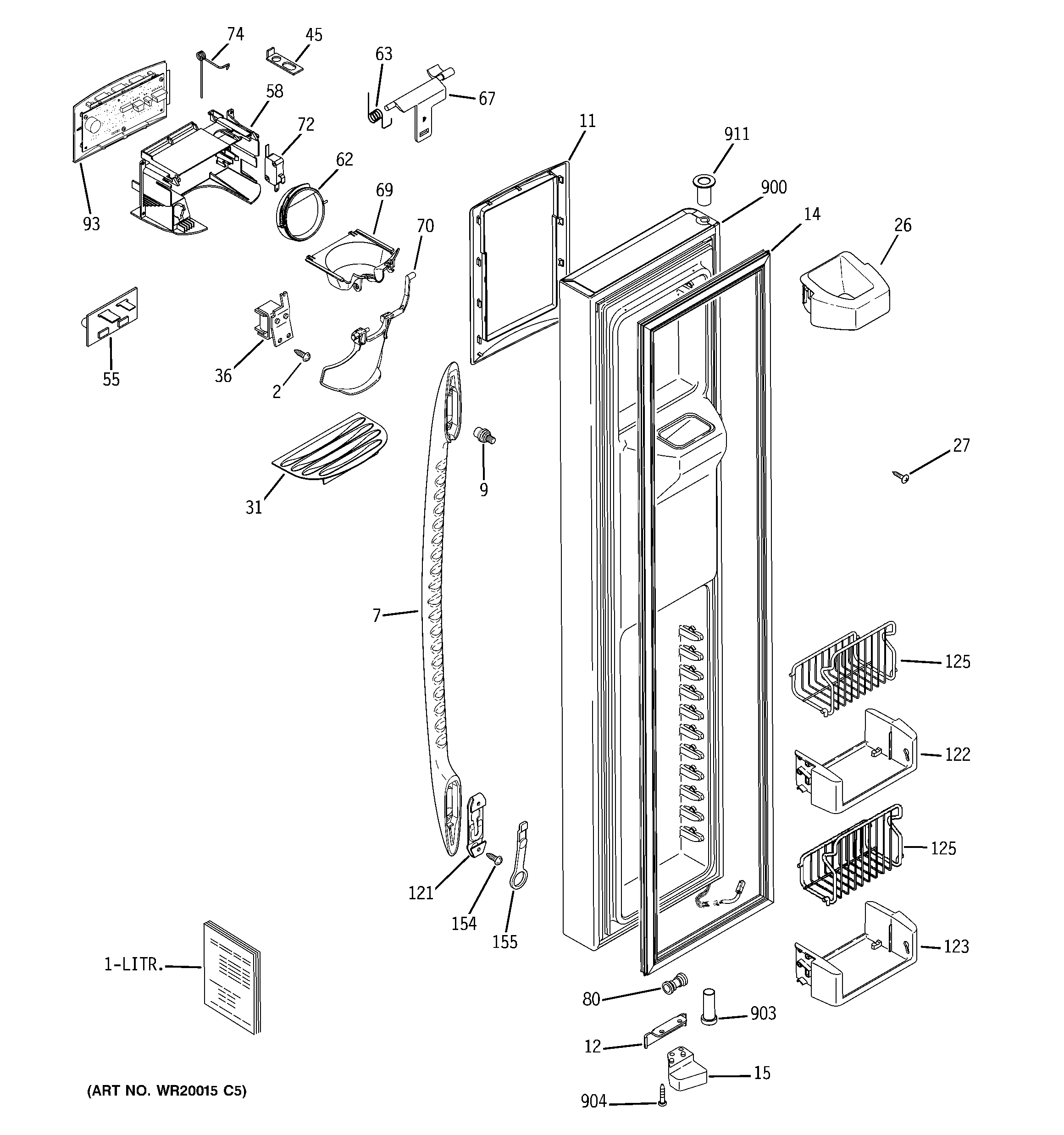 GE PCF25PGTAWW freezer door diagram