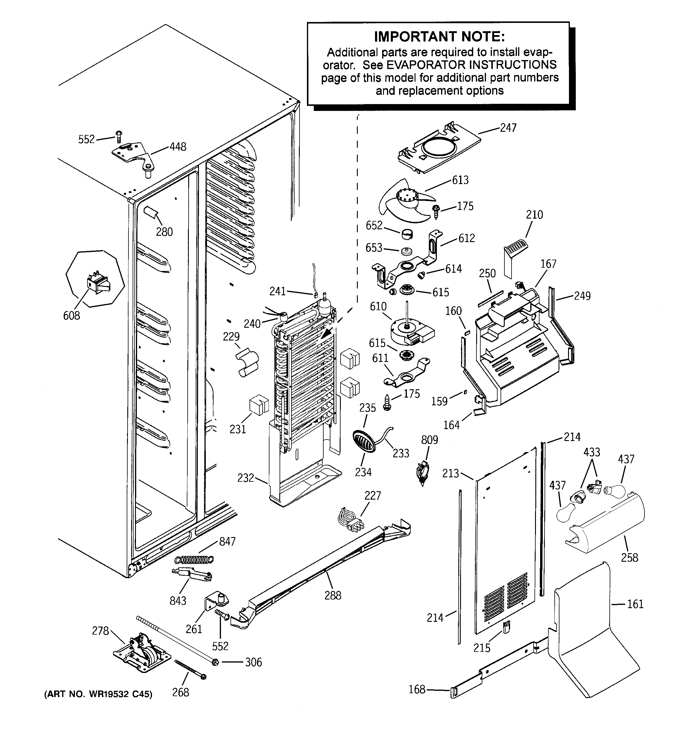 GE PCF25PGTAWW freezer section diagram
