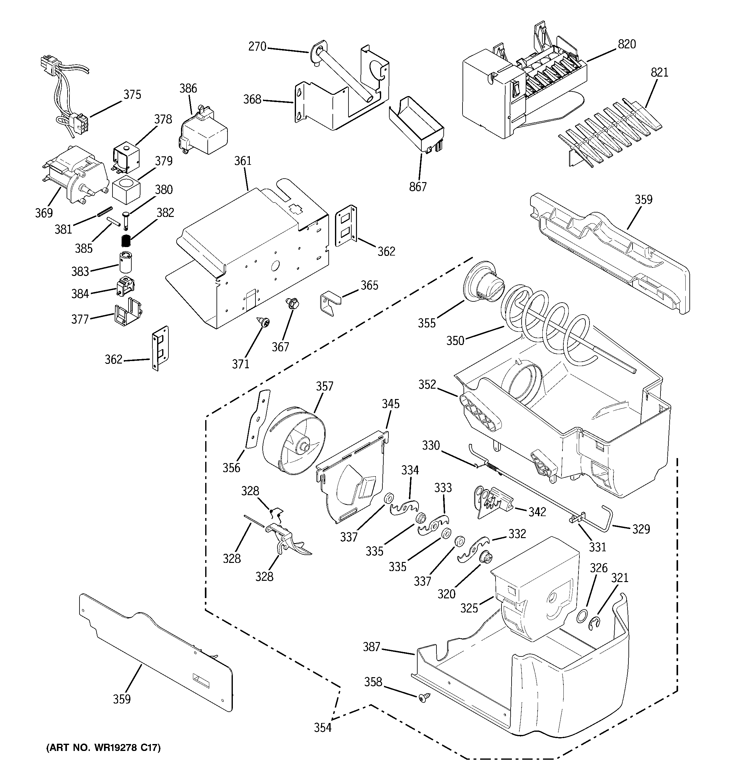 GE PCF25PGTAWW ice maker & dispenser diagram