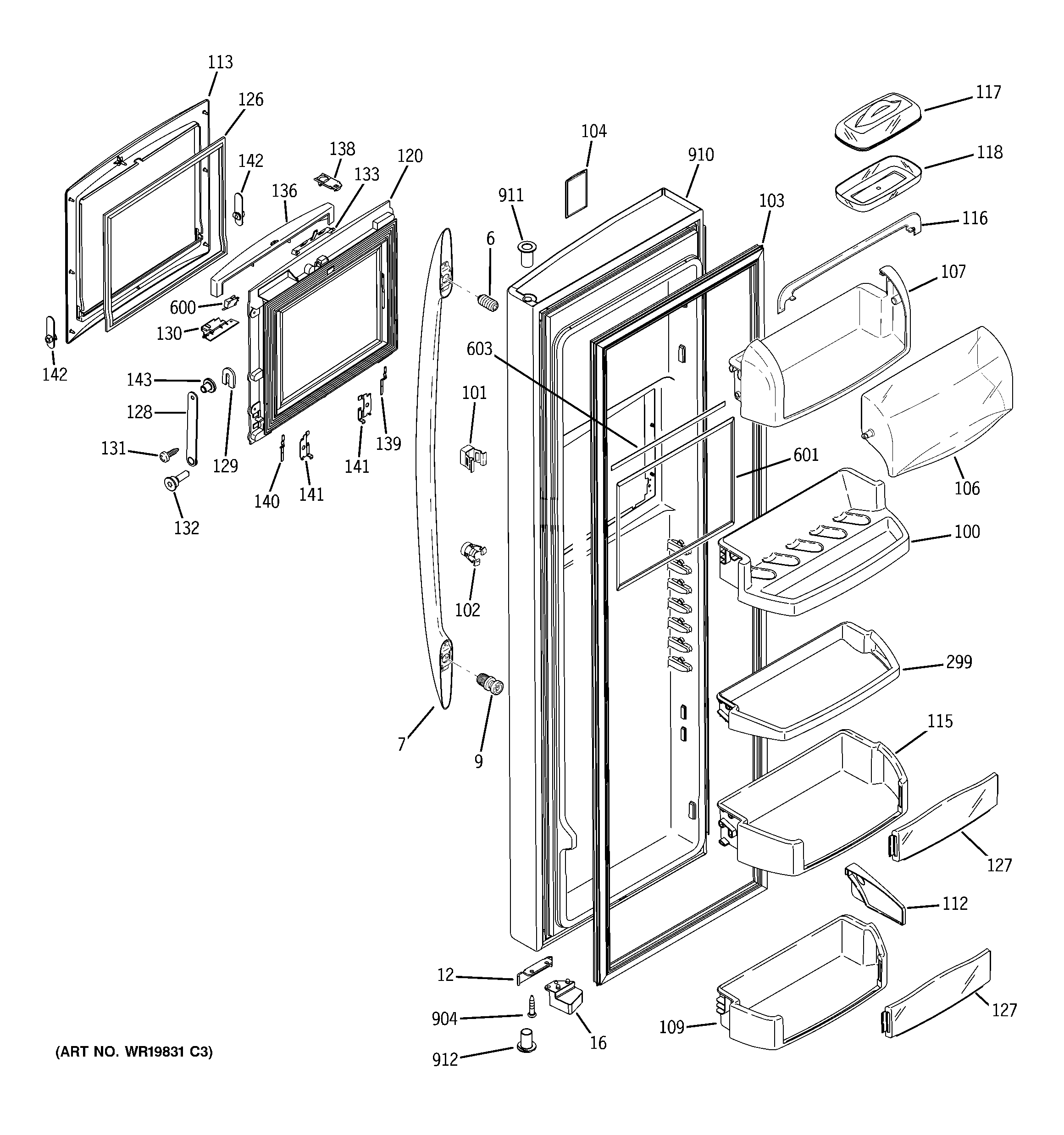 GE PSE29NHTCCSS fresh food door diagram