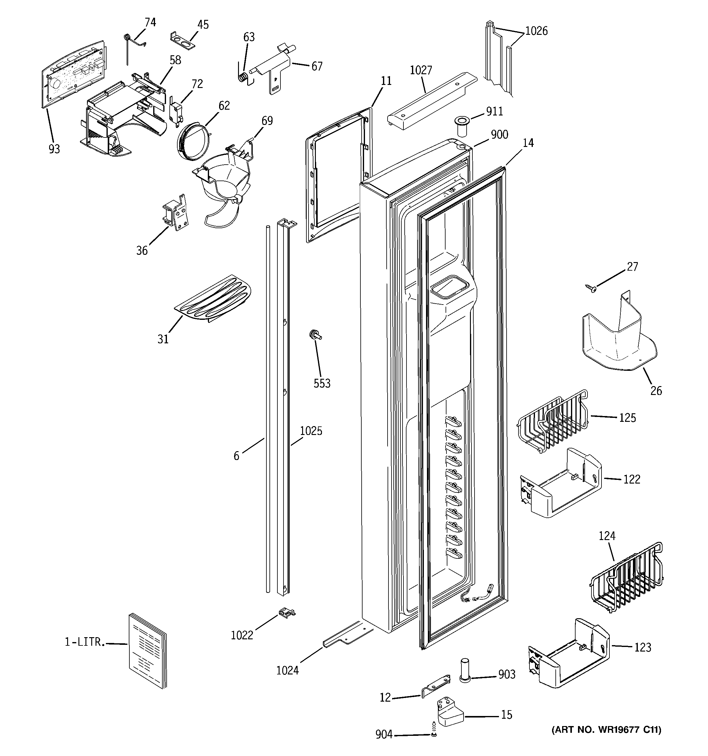 GE PSH23PGTABV freezer door diagram
