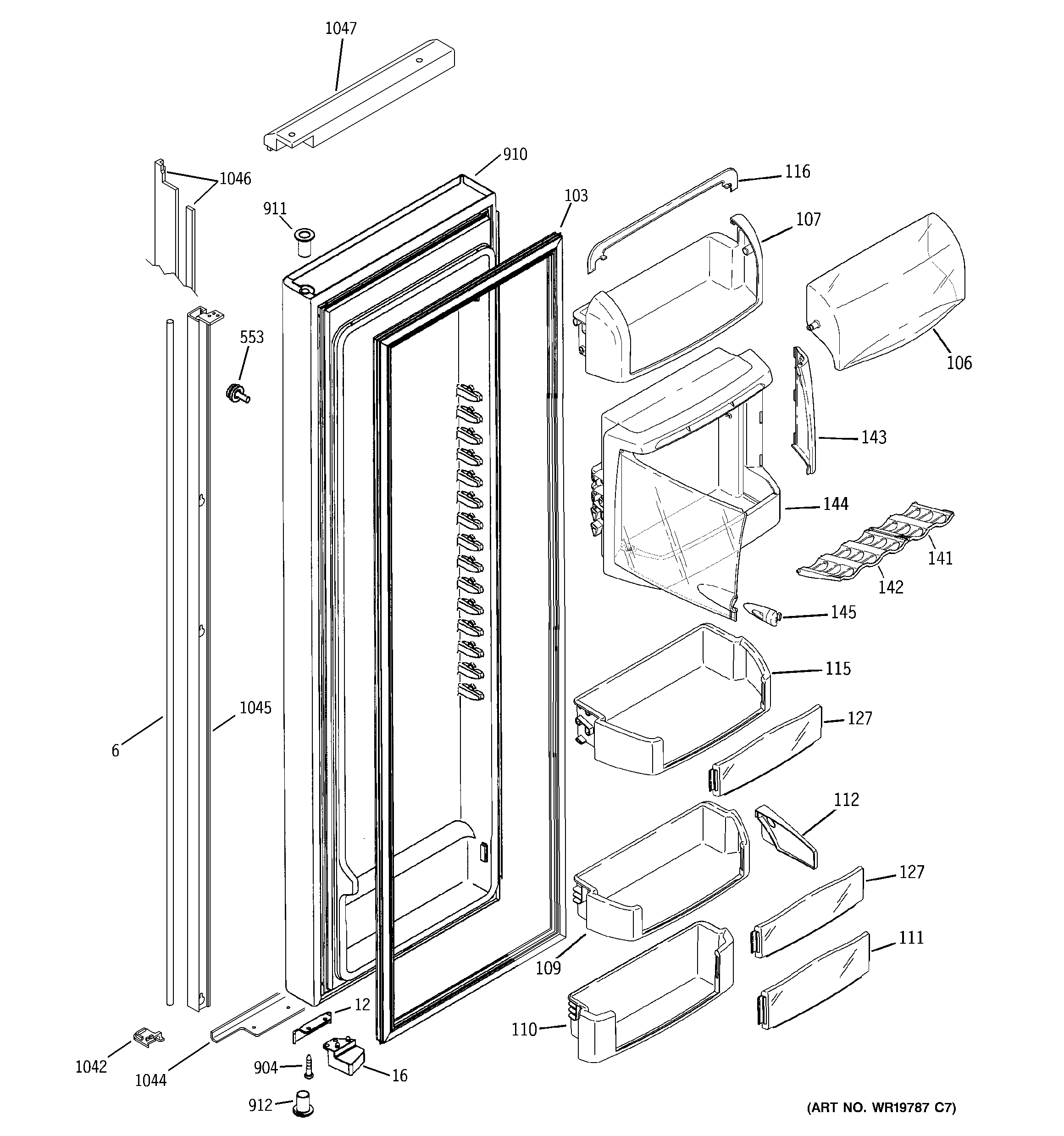 GE PSH23PGTABV fresh food door diagram