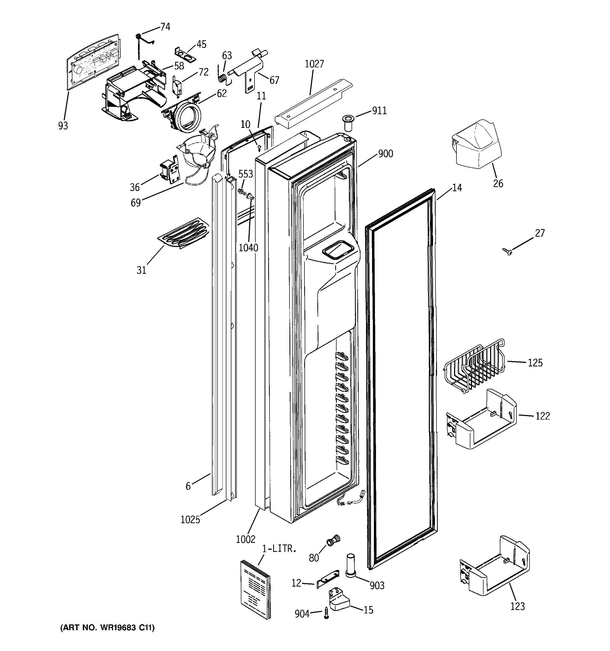 GE PSH25PSTASV freezer door diagram
