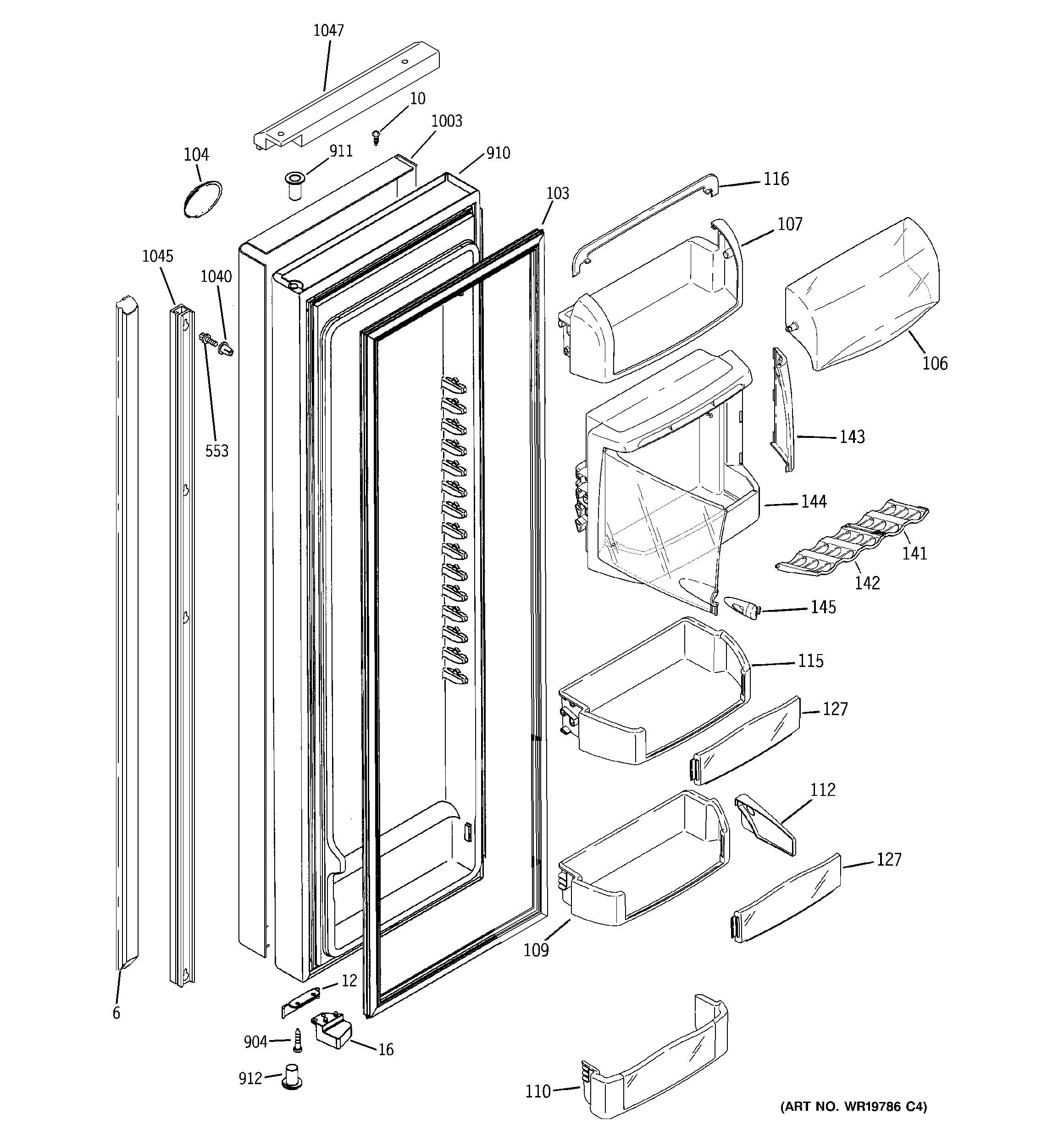 GE PSH25PSTASV fresh food door diagram