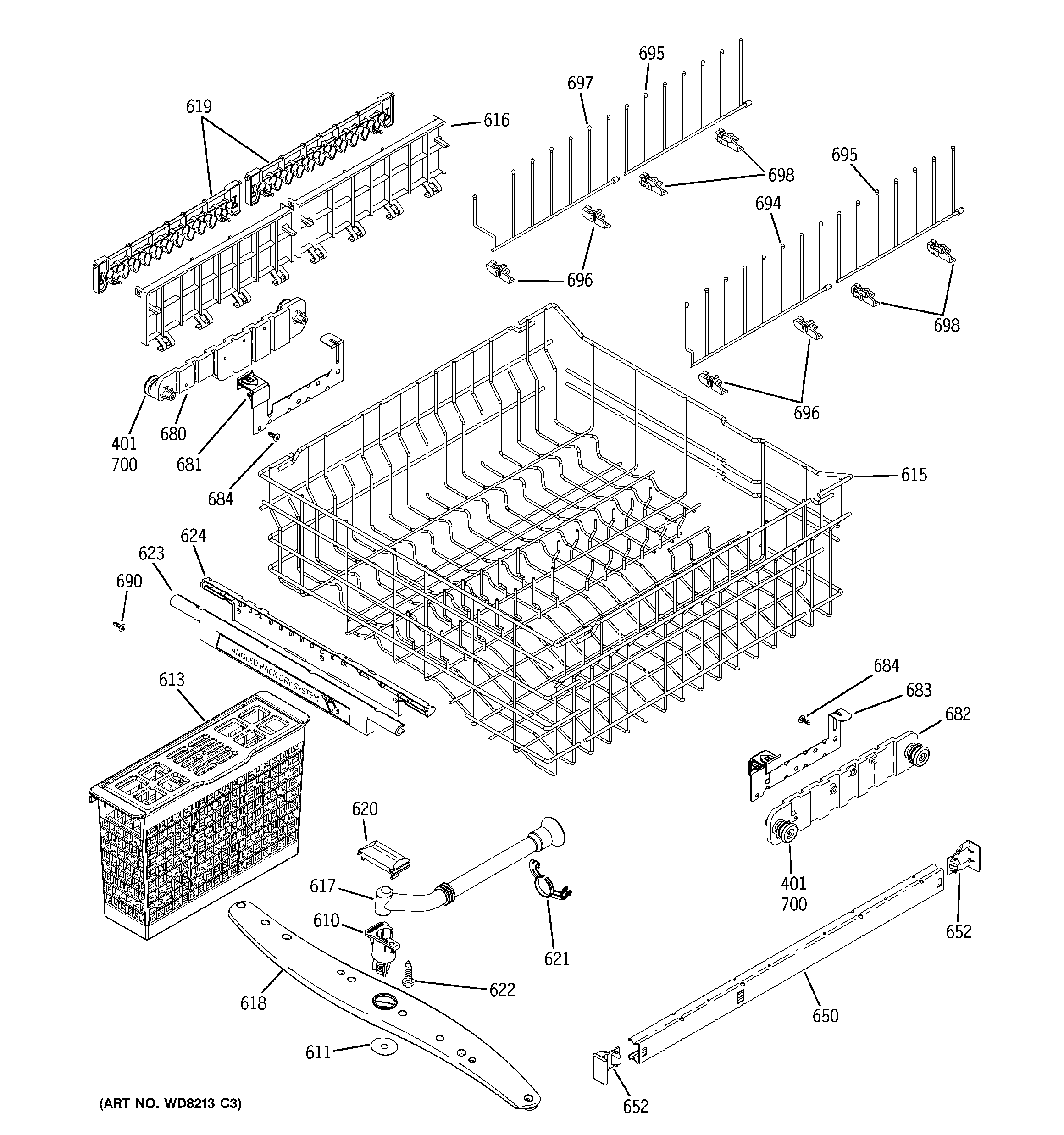 GE PDW7900N15CC upper rack assembly diagram