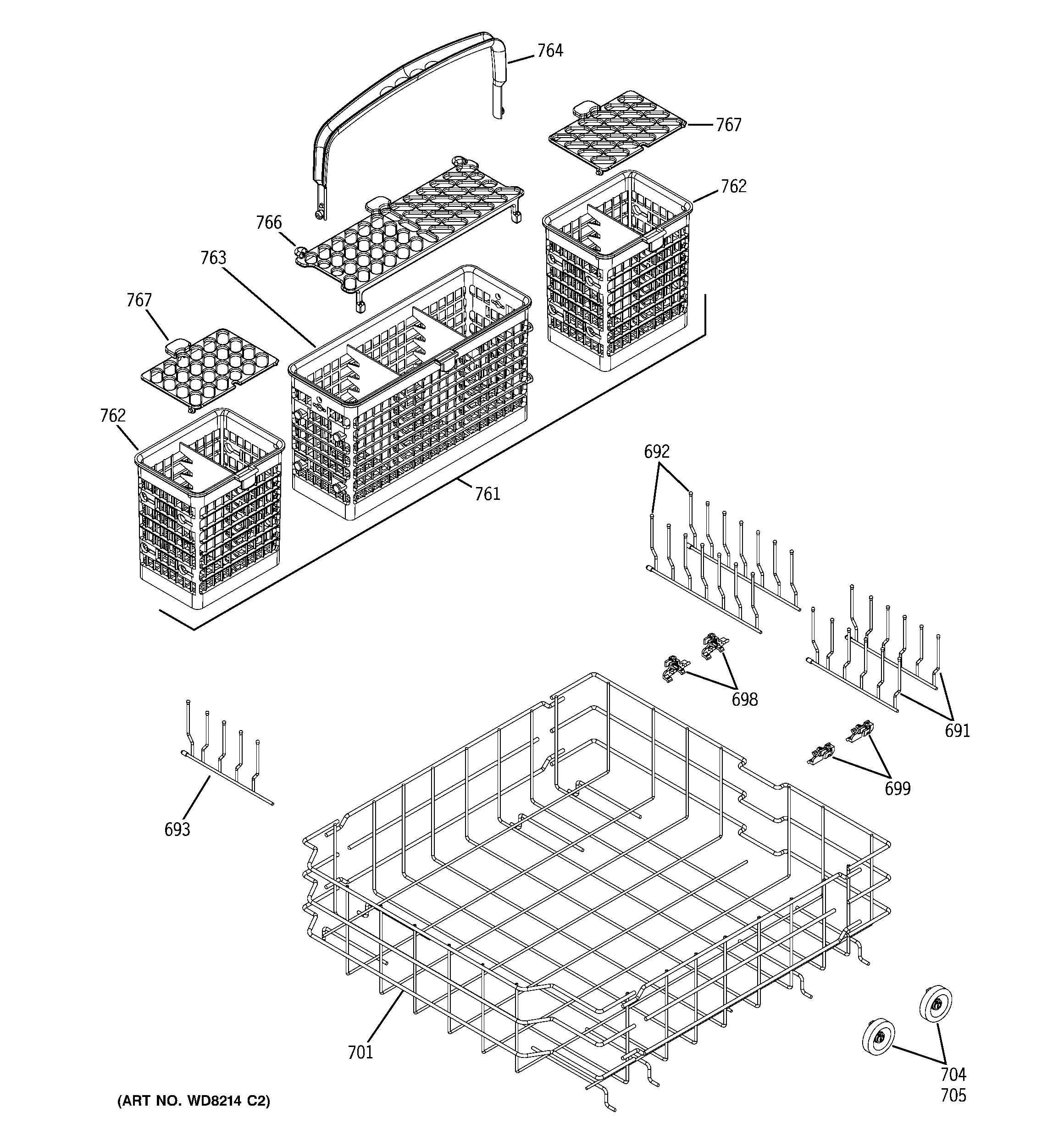 GE PDW7900N15CC lower rack assembly diagram