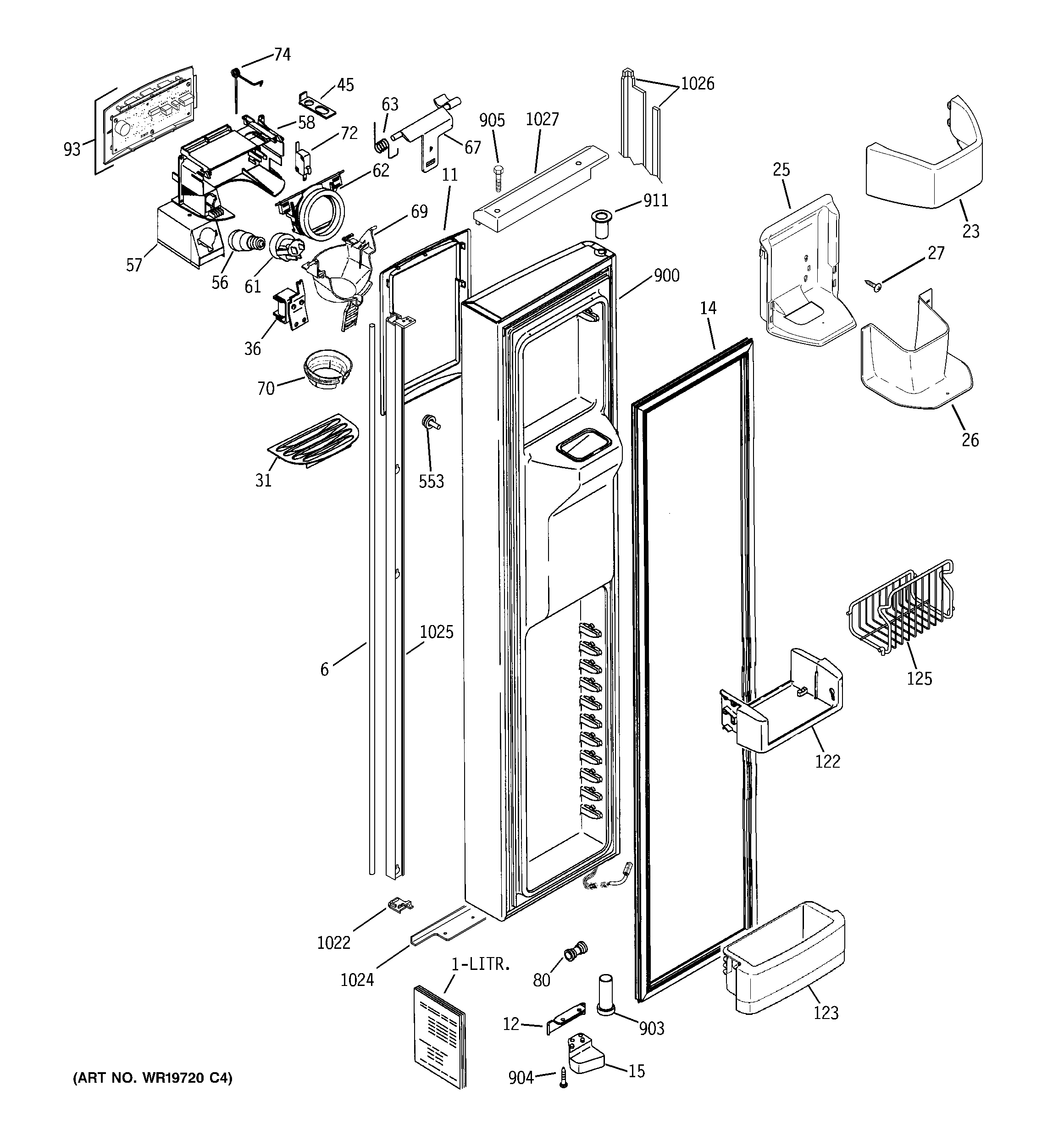 GE PSI23MGRCBV freezer door diagram